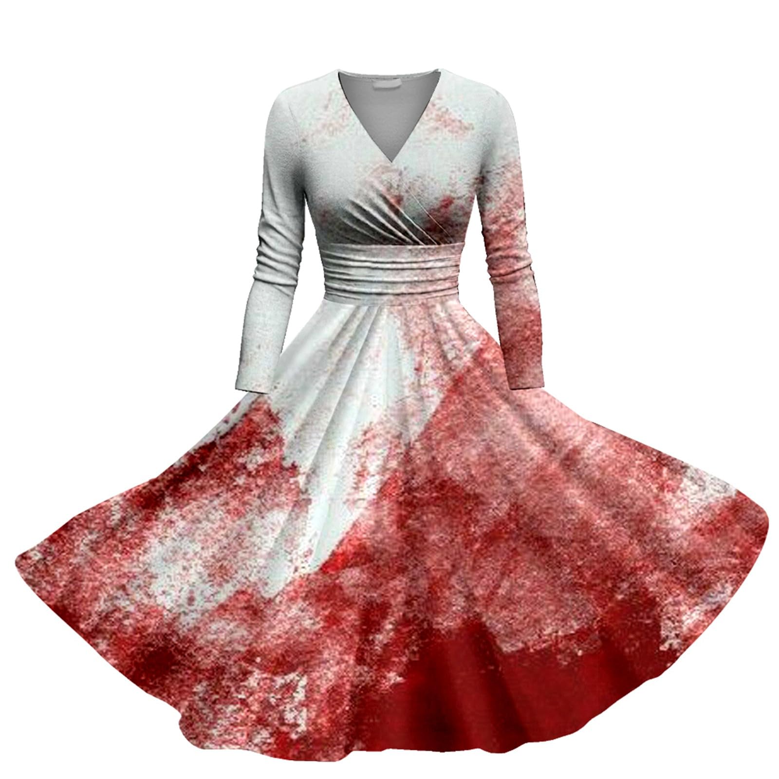 GenericWhite Dress Tight Fashion Retro Halloween Dress for Women with Quirky Print V-Neck Long Sleeve Casual (3) Christmas Knitted Dress