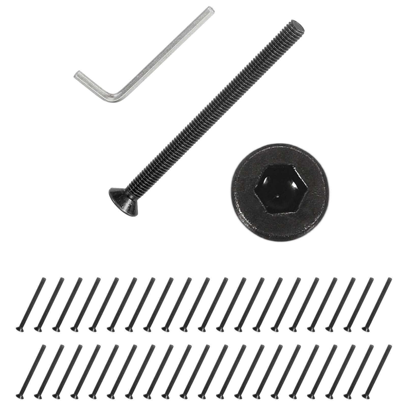 PATIKIL M3x40 mm Flat Head Socket Cap Screws, 50 Pcs Carbon Steel Flat Countersunk Bolts Hex Socket Drive Machine Screws Full Thread Grade 10.9 with Hex Spanner, Black