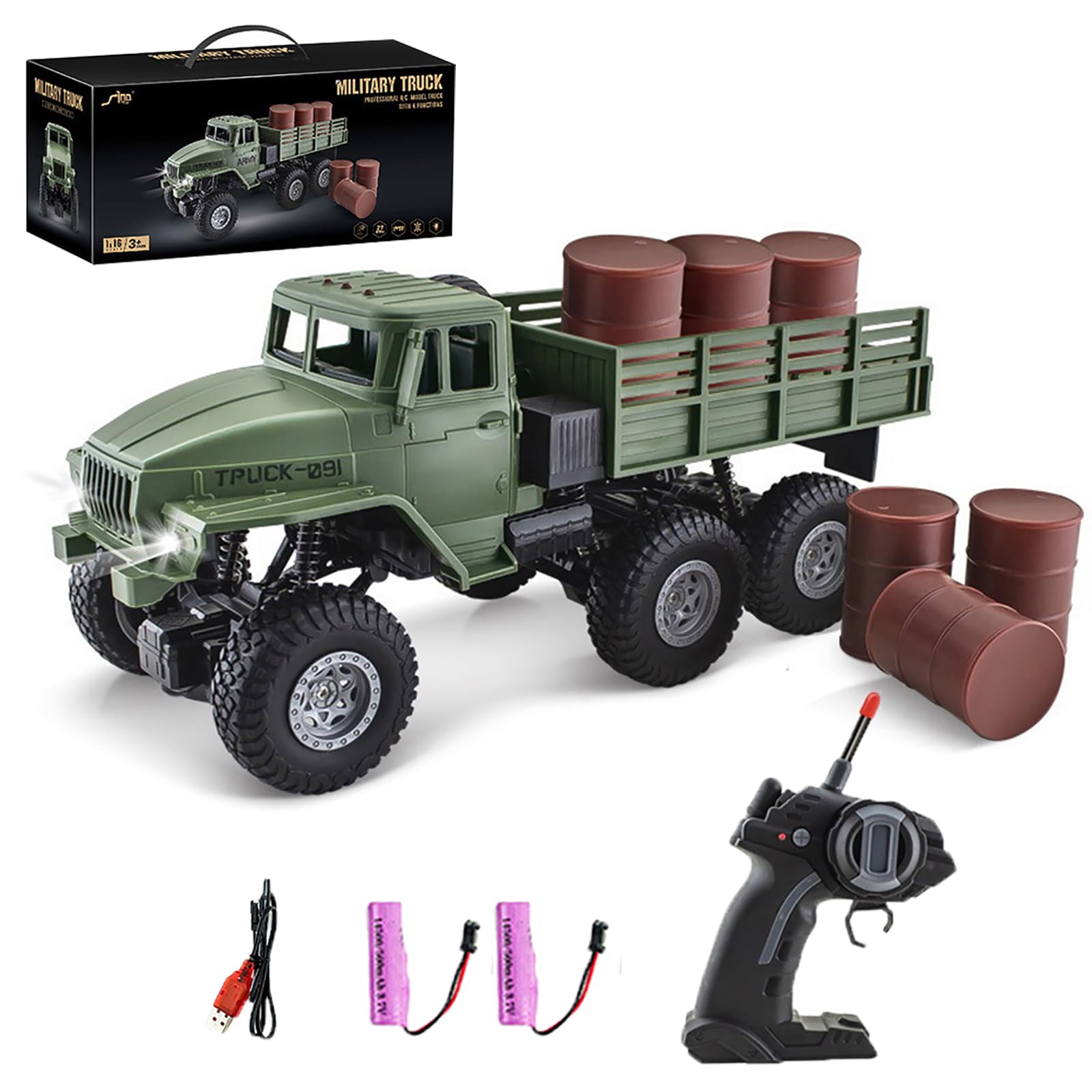 RC Military Truck 1 16 Military Carrier Car Off-Road Crawler Transpotr Truck 6WD with LED Light for Teen