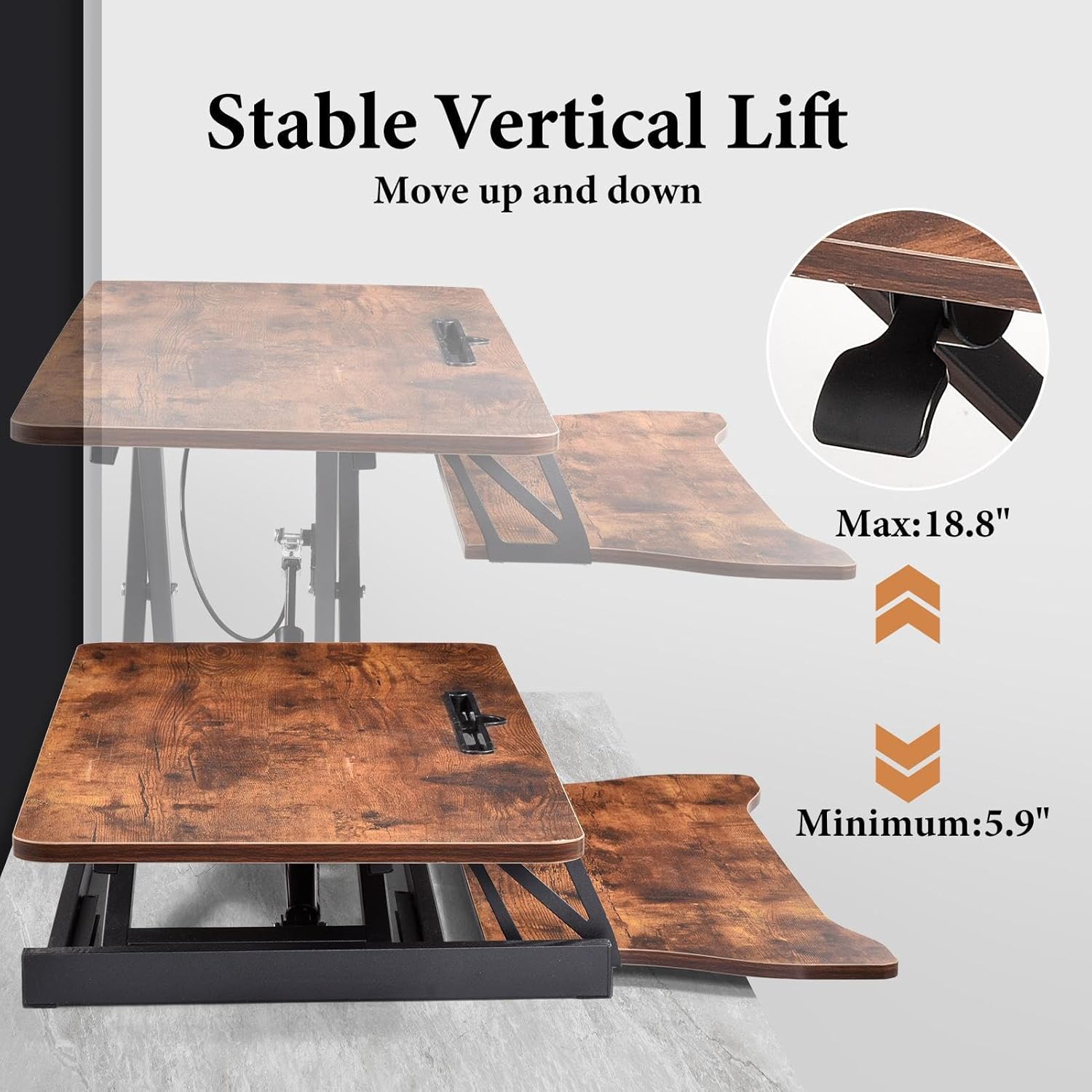 37" Standing Desk Converter, Height Adjustable Sit Stand Desk Riser with Keyboard Tray,Desktop Standing Desks for Two Monitors,Sit to Stand up Computer Workstation for Home Offices,Holds 37 Lbs,Brown