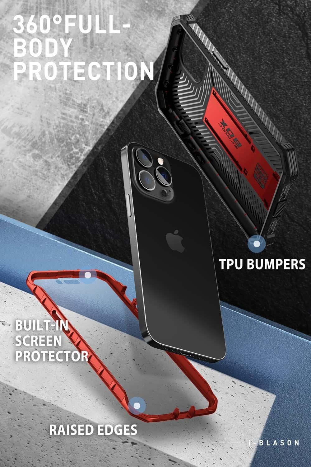 i-Blason Armorbox Designed for iPhone 14 Pro Case 6.1 inch (2022 Release) with Kickstand & Belt Clip Holster, Full Body Protective Bumper Case with Built-in Screen Protector (Ruddy) - Image 3