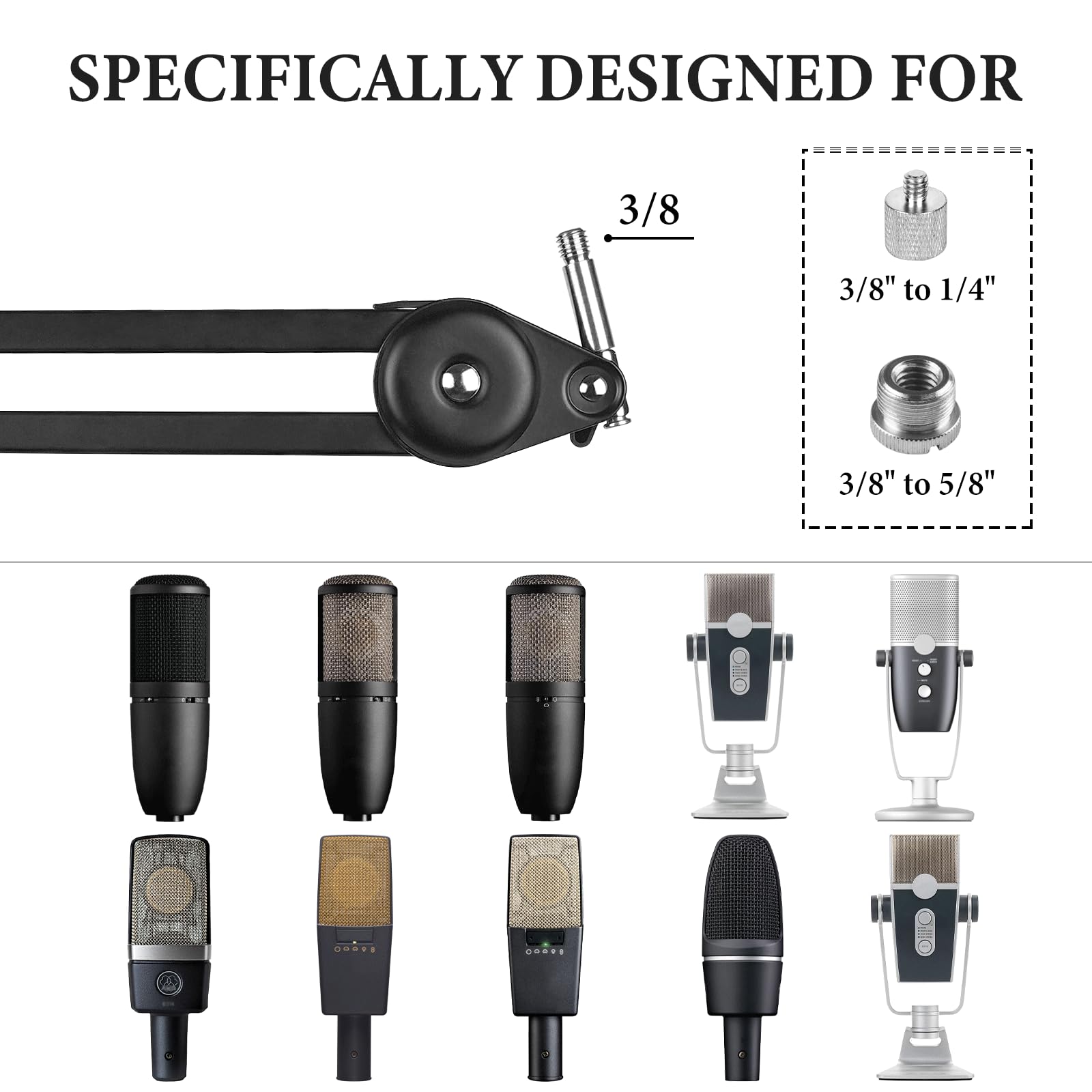 GEEKRIA Support de Bras de Micro pour Creators, Fixation sur Pince de Bureau réglable pour Podcast/Streaming, Pied de Micro Robuste Compatible avec AKG Lyra Ultra-HD, P120, P220, C214