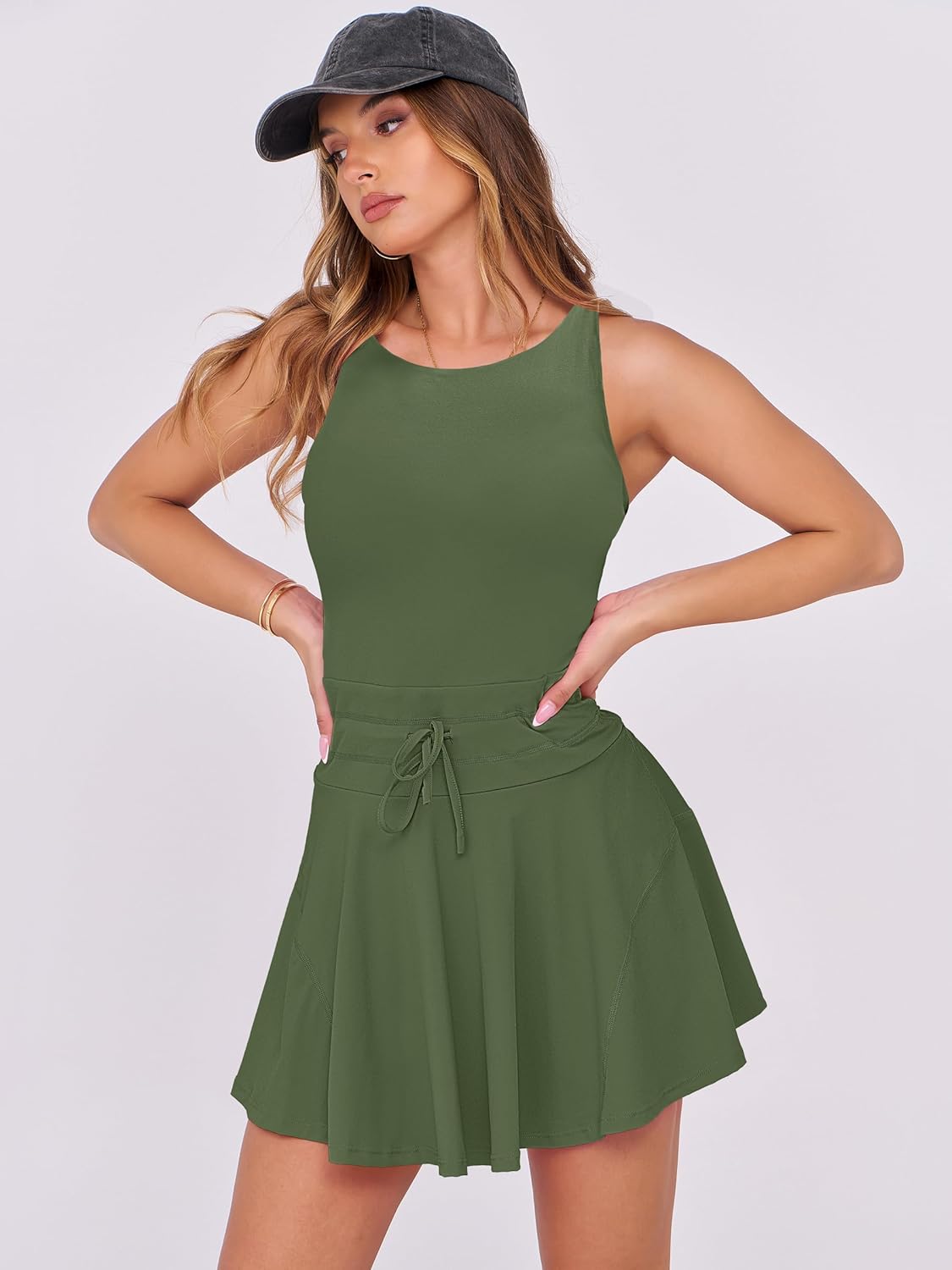 Caracilia Women's Tennis Mini Dresses 2026 Summer Sleeveless Built in Shorts Golf Athletic One Piece Active Romper Dress - Image 2