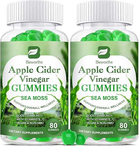 B BEWORTHS Apple Cider Vinegar Sea Moss Gummies 2 Pack -Organic ACV Gummies with Mother Supplement Supports Immune Digestive Health for Adults
