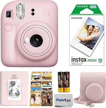 FUJIFILM INSTAX MINI 12 Instant Film Camera Blossom Pink + Fuji Instax Instant Film Single Pack - 10 Prints + Protective Case - Pink + Photo Album - + Travel Stickers - Bundle!