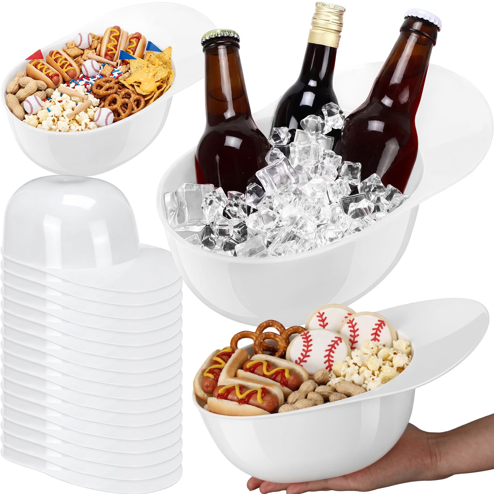 Tanlade 16 Pcs 51 oz Plastic Baseball Helmet Bowls Baseball Cap Bowls for Ice Cream Dessert Snack Birthday Party Supplies, White