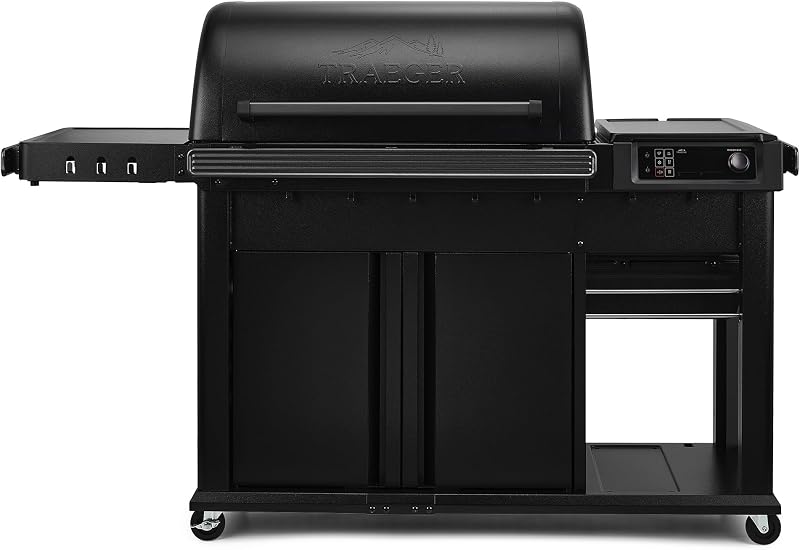 Woodridge Pro Plus Wood Pellet Grill & Smoker, 970 Sq In, WiFi | Super Smoke Mode, folding side shelf, storage cabinet, WiFIRE app control – 6-in-1 outdoor smoker