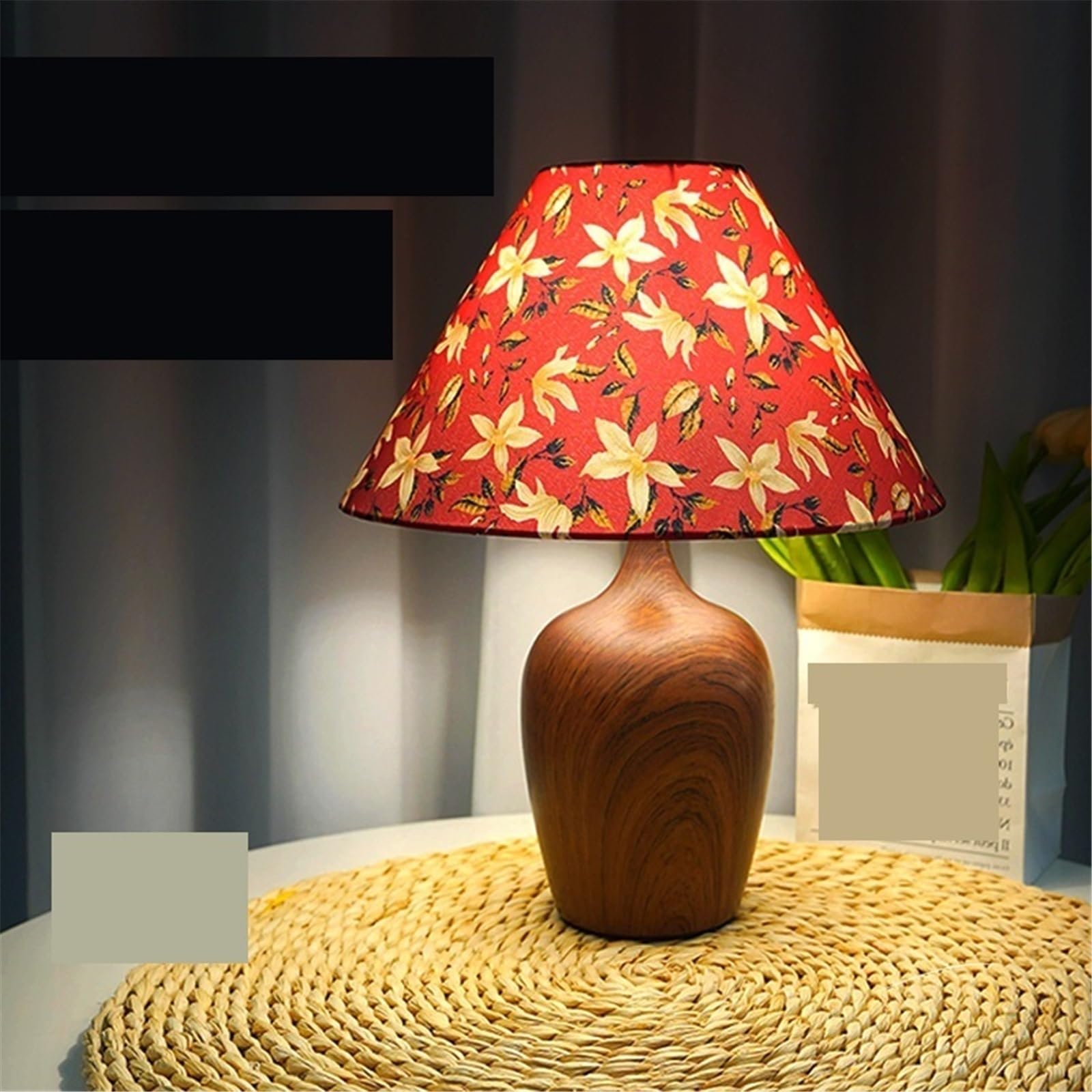 Lampy stołowe Vintage, kwiatowa lampa stołowa z podstawą