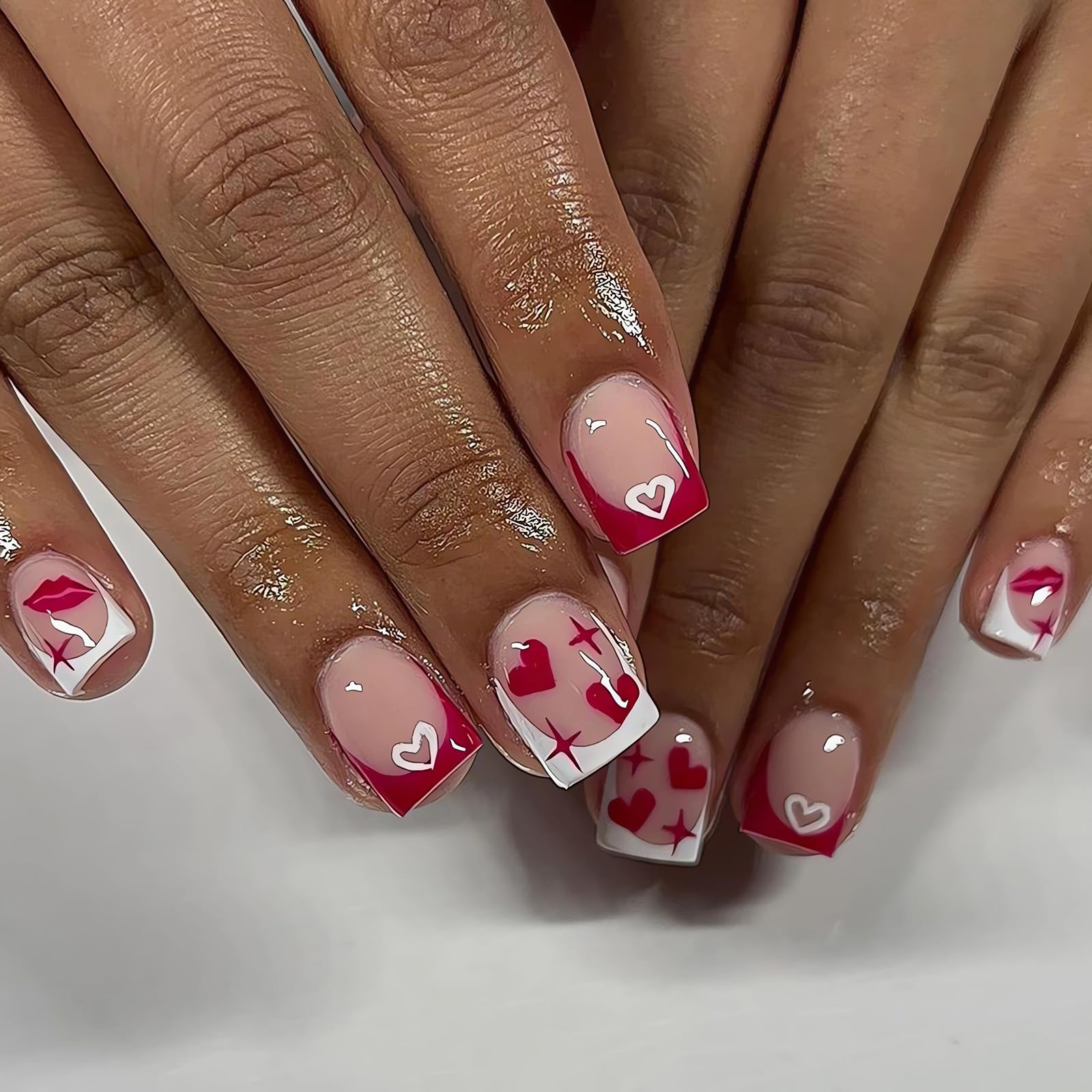Amazon.com: OHWODA Valentine's Press on Nails Short Square Fake