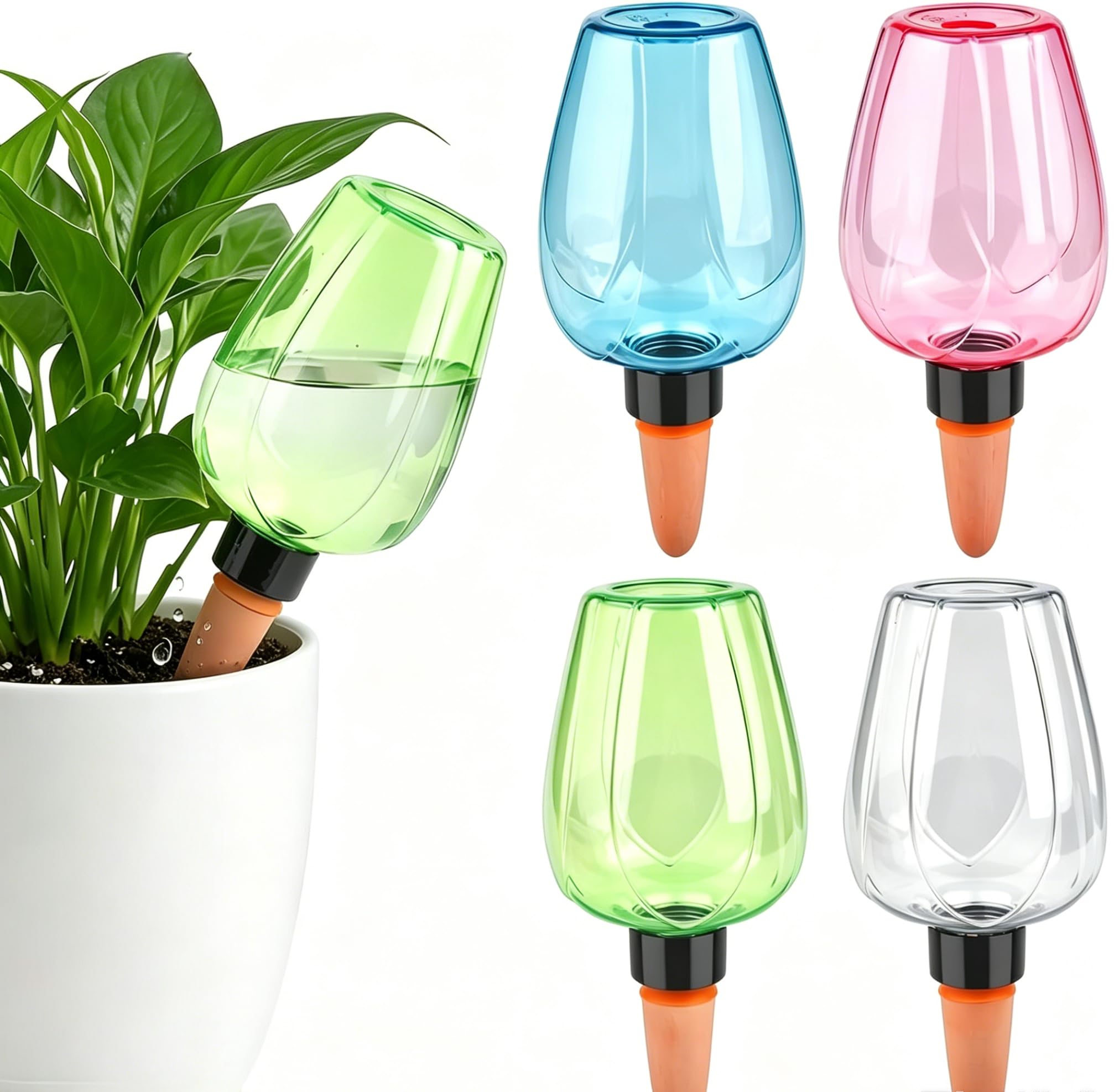 Automatic Plant Water Devices, 350ml Top‑Fill Self Watering Plant Spikes, Slow Release Terracotta Watering Spikes, Automatic Plant Waterer for Vacation Care, Indoor Outdoor Potted Plants