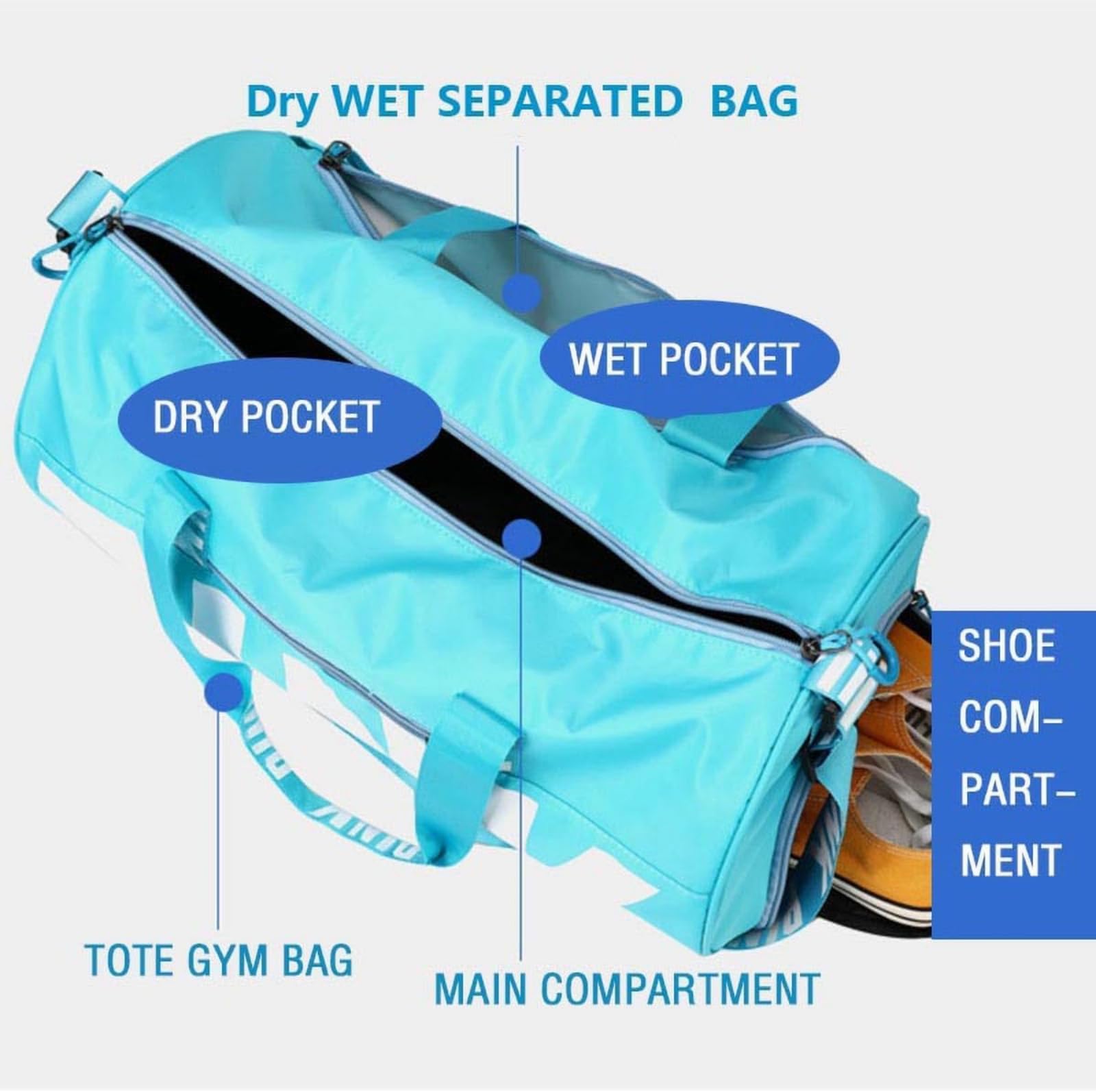 Gym Bag, Sports Duffel Bag with Waterproof Wet Pocket & Shoes ...