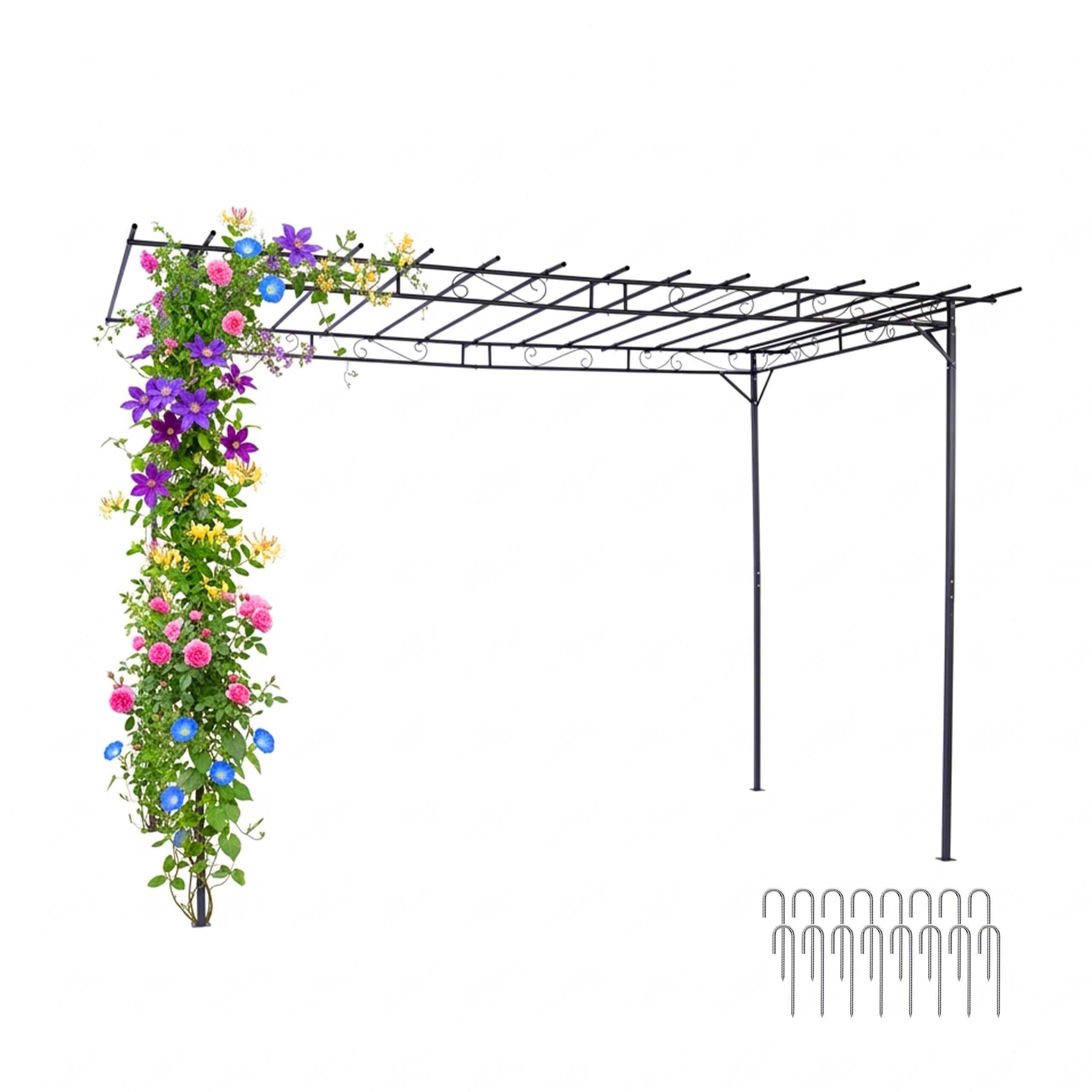 Relaxdays Pergola, Metallo, HxLxP: 215 x 320 x 190 cm, Copertura per terrazza autoportante, Arco per Rose, Nero