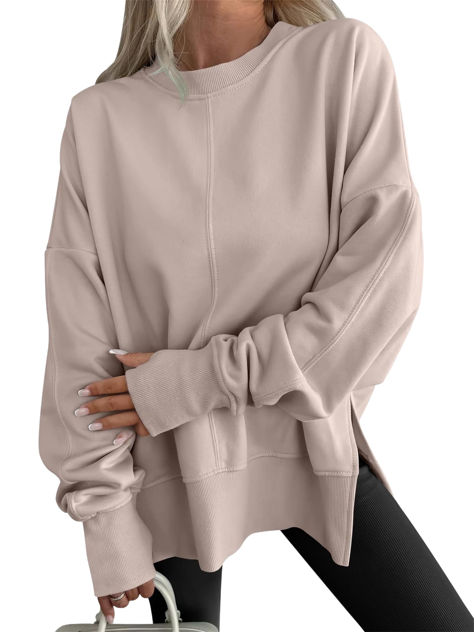 Bluza damska z otworem na kciuk, bluza z kapturem z długim rękawem, koszula, wygodna górna część swetra z rozcięciem po bokach, bluzy z okrągłym dekoltem