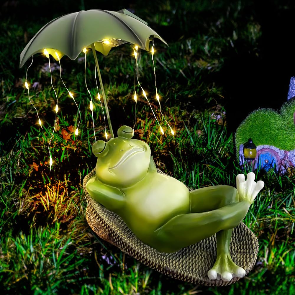 IXYHKB Solar Frog Garden Ornaments Outdoor, Solar Garden Statues Miniature Frog Figurine