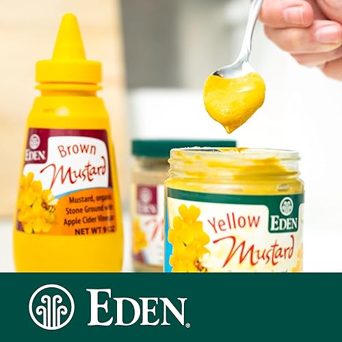 Miniatura 3 de Eden Mostaza amarilla orgánica, frasco de vidrio de 9 onzas, molido en piedra, con vinagre de sidra de manzana