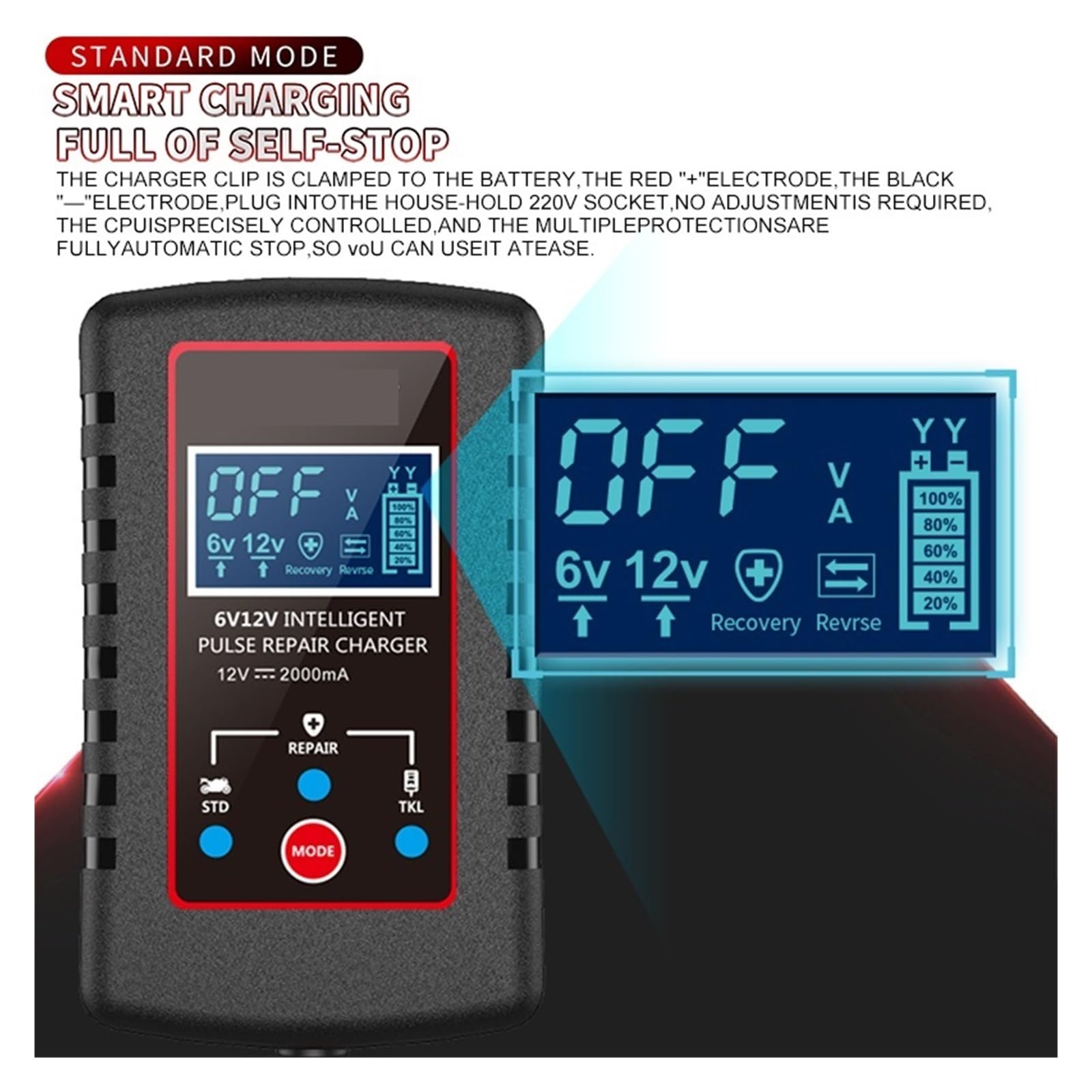 Cargador De Batería Coche 12V 6V 2A, Plomo Y Ácido Completamente Automático Digital, Reparación Pulso For Motocicleta, Juguete For Niños Potente Carga Rápida