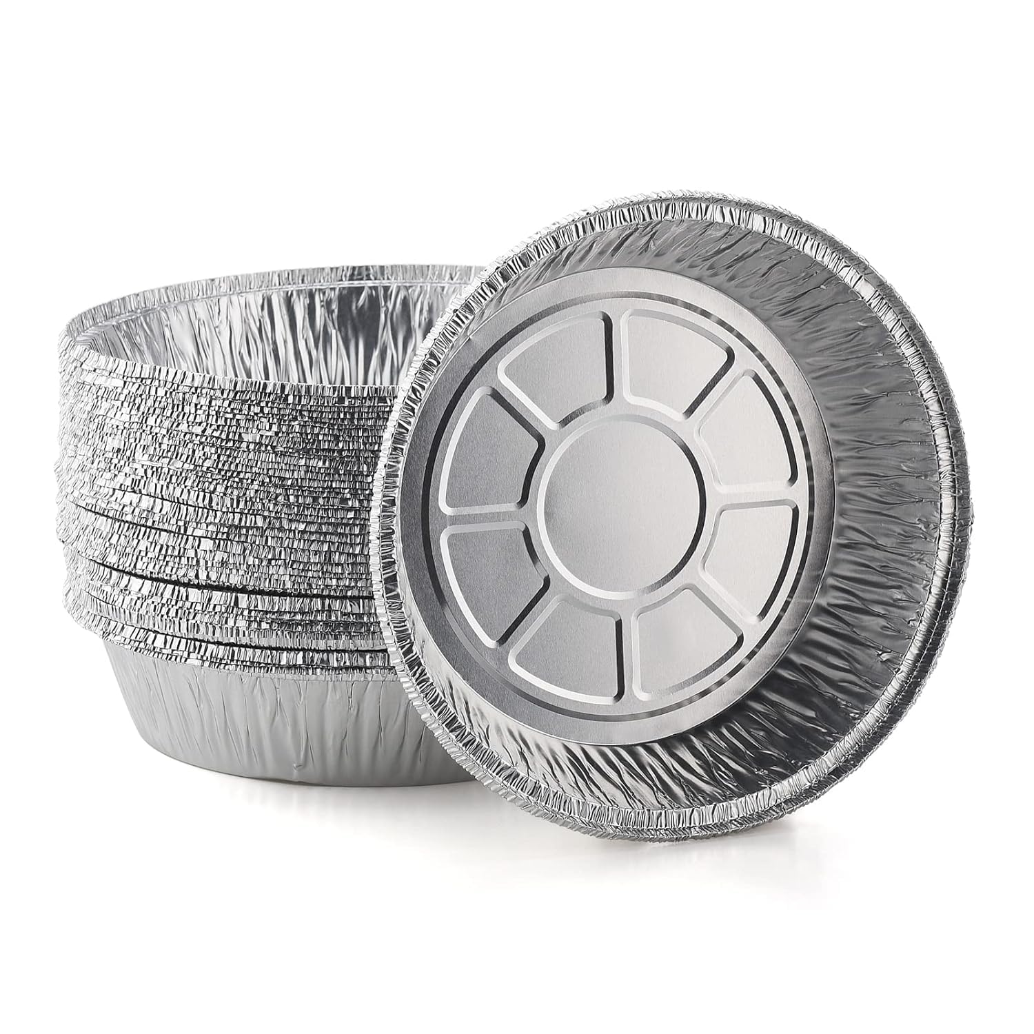 PAXCOO 10pcs Aluminum foil Pie Pans for air Fryer, Round Disposable containers with Angled Walls for Tart Baking, Storing, Serving & reheating, Freezer and Oven Safe, Recyclable