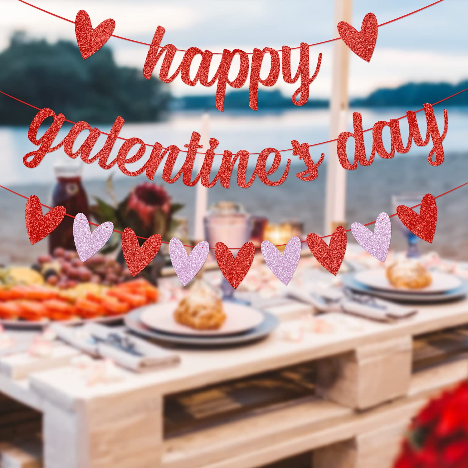 MZ.ogm Galentine's Day Banner, Red Heart Felt Garland Banner, Happy Galentines Day Decorations, Valentine's Dating Banners - Image 3