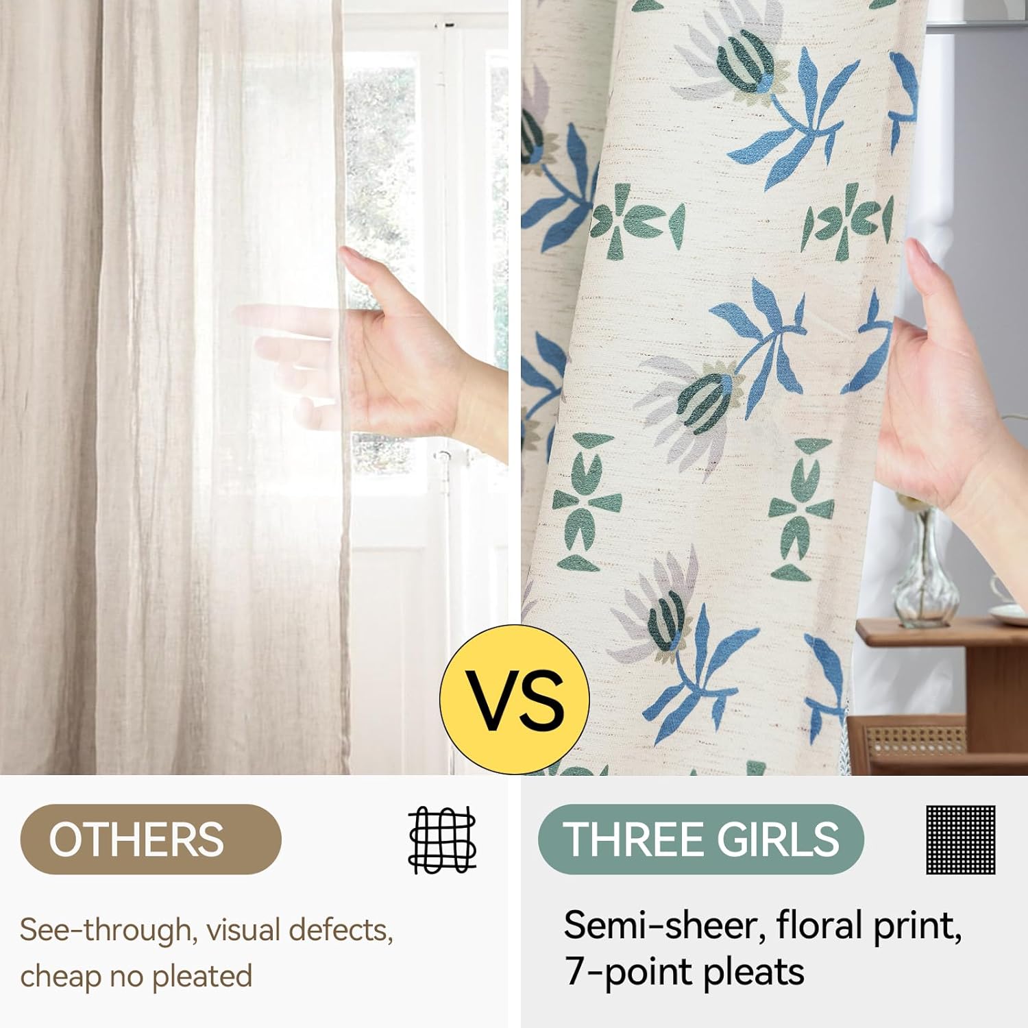 Luxury Light Filtering Floral Curtains: Linen Curtains for Living Room Bedroom Dining Room - 95 Inches Pinch Pleated Drapes Farmhouse Window Curtains with Hooks and Rings - 2 Panels Set, 40" W x 95" L