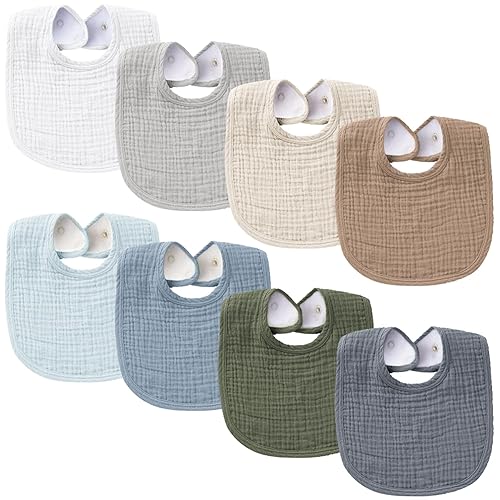 Konssy Baberos de muselina para bebé, paquete de 8 unidades, bandana de algodón, unisex, para niños y niñas, juego de 8 colores sólidos para