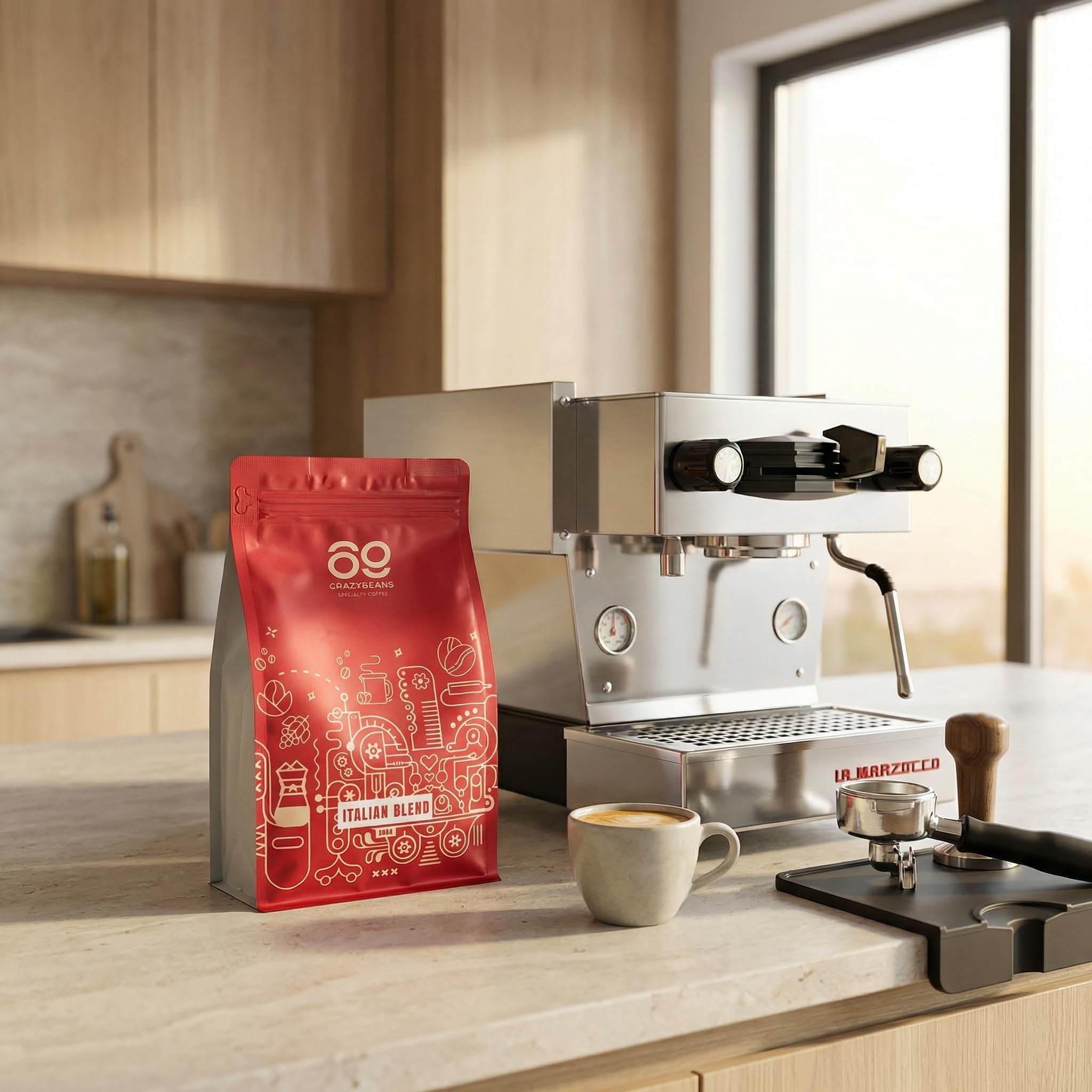 Cafe de Especialidad en grano Italian Blend | 80% Arábica / 20% Robusta | Colombia & India | Perfil Intenso con Notas de Chocolate Negro, Especias y Malta Tostada | Specialty coffee | 500g