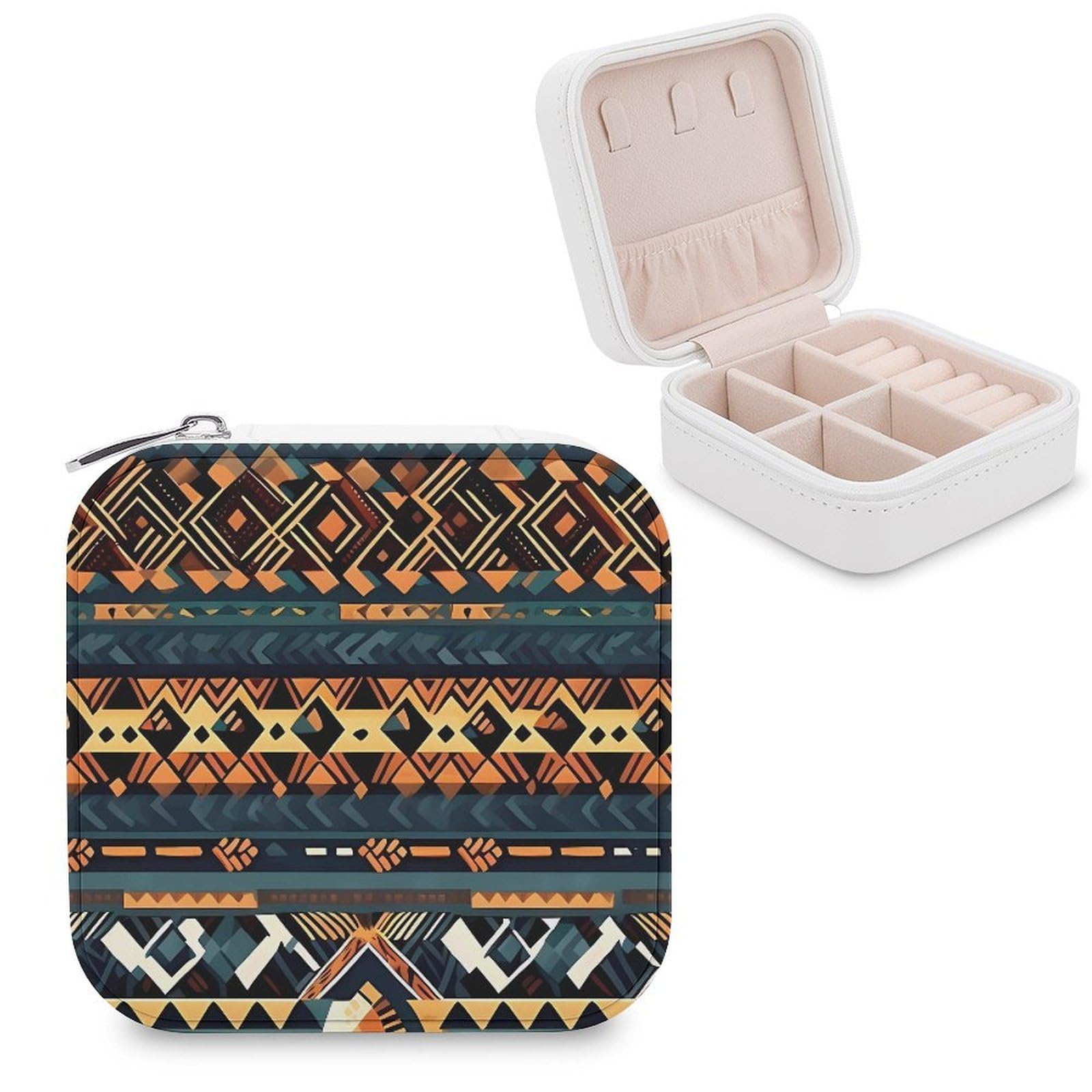 LZQPOEAS African Tribal Ethnic Texture Jewelry Box Mini Jewelry Travel Case Trendy Stuff Ring Box Custom PU Leather Jewelry Boxes Portable Jewelry Case Earring Storage Organizer for Girls Women