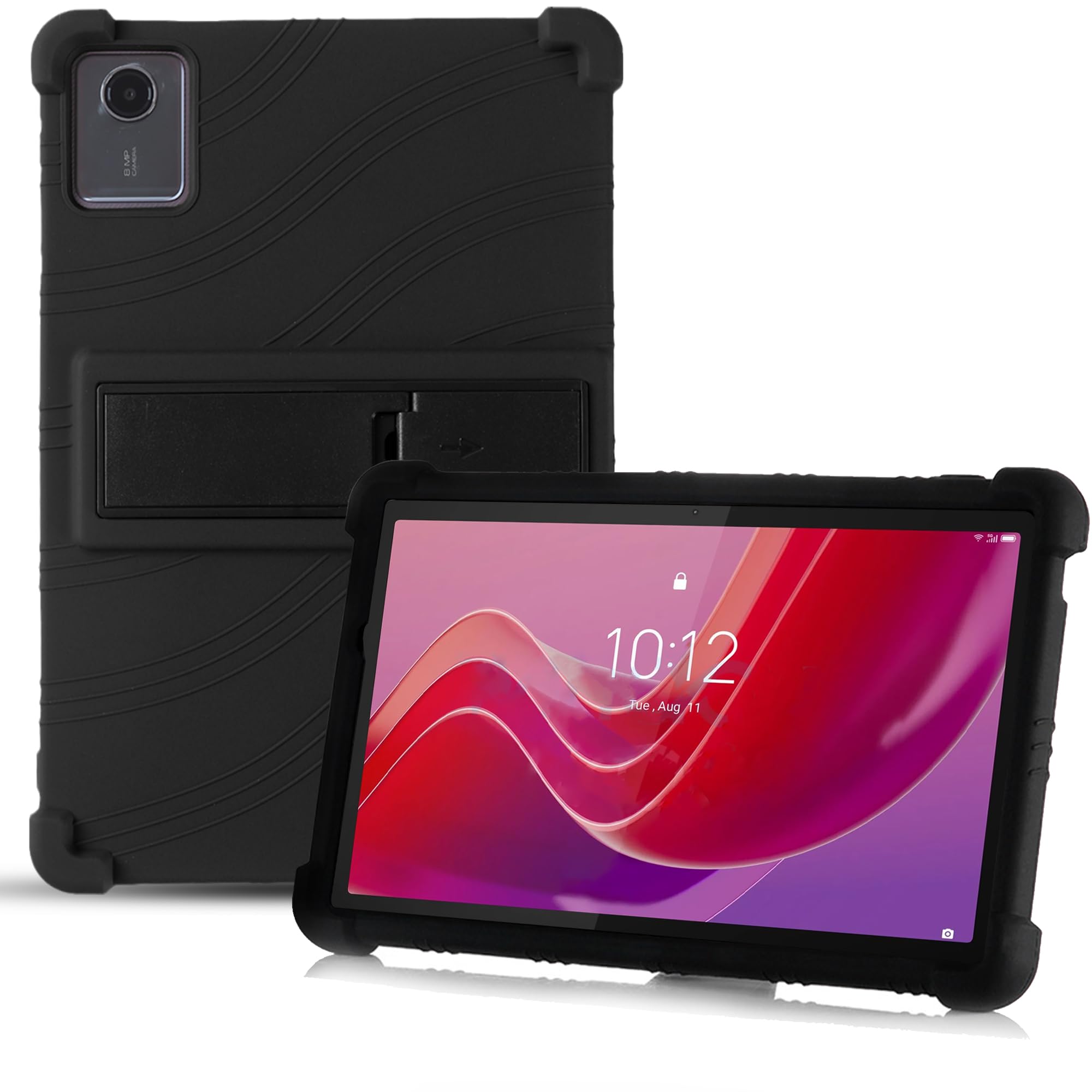 Heioloo Hülle für Lenovo Tab M11 Schutzhülle mit Kickstand [Nie Vergilbung] Stoßfest Silikon Hülle Kratzfest Weiche Bumper Rückseite Cover - Schwarz