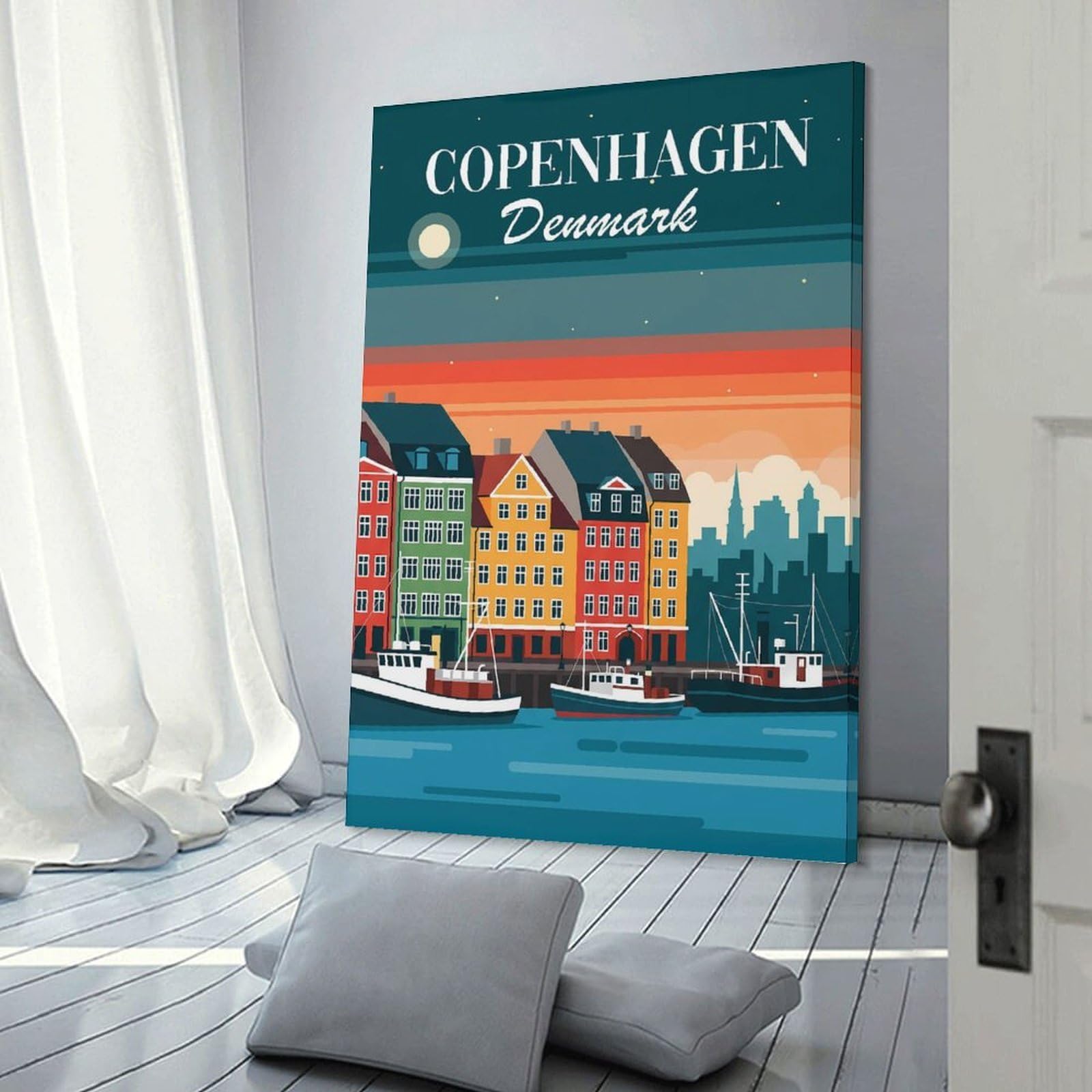 Junmoney Frame-Style-5 Copenhagen Denmark Skyline Decorative Canvas Print, 20X30inch(50X75cm), For Home, Office, Studio Or Guest Room, Versatile Wall Decor For Many Rooms
