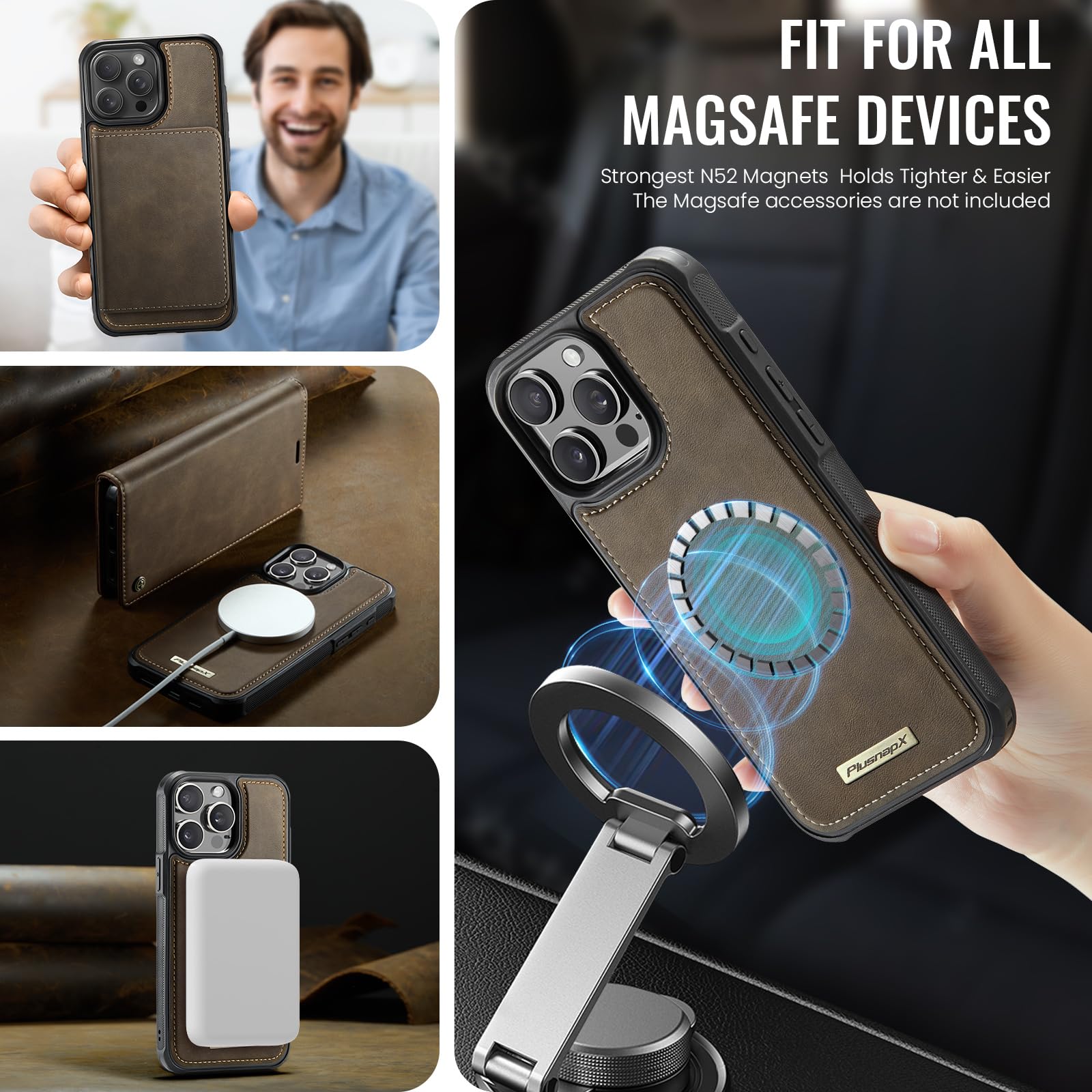 Étui portefeuille pour iPhone 13 Pro Max compatible avec Magsafe, cuir synthétique 2 en 1, blocage RFID, porte-cartes et support, anti-choc, coque magnétique amovible pour iPhone 13 Pro Max
