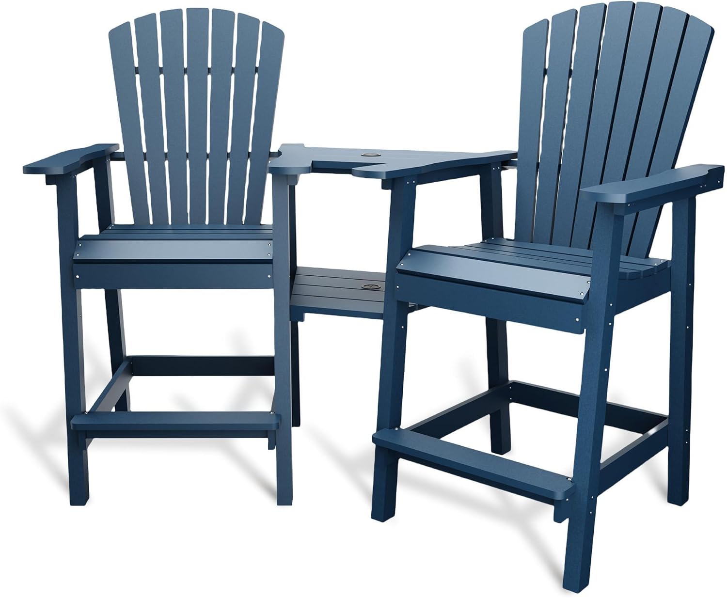 Outdoor Recycled Poly Adirondack Barstools with Connecting Tray, Tall Adirondack Chairs Bar Chairs for Deck, Balcony, Backyard, Patio Bar Stool Chair with High Back Weather Resistant Set of 2