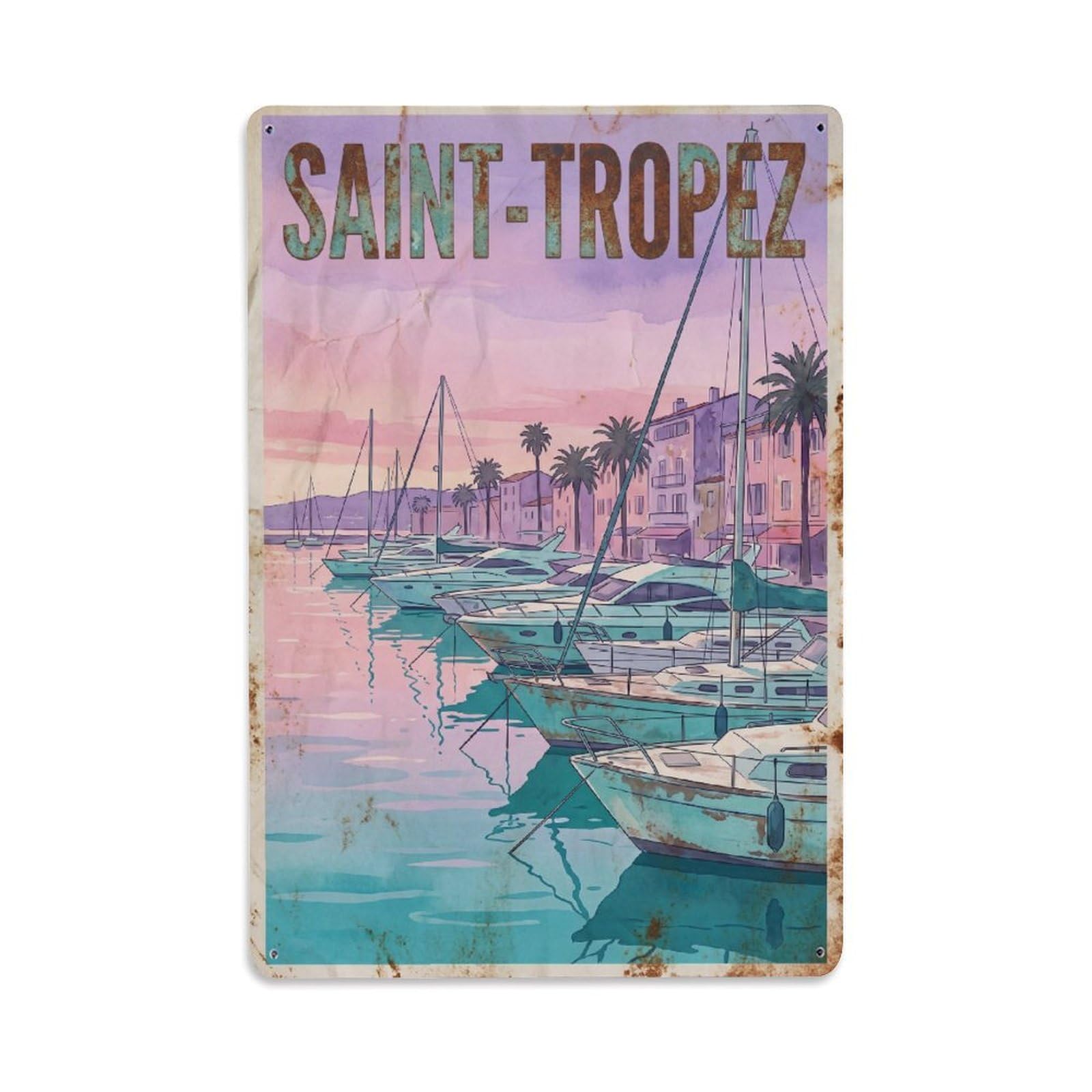 Fyrn Style Metal Tin Sign Vintage Travel Saint-Tropez France Picturesque