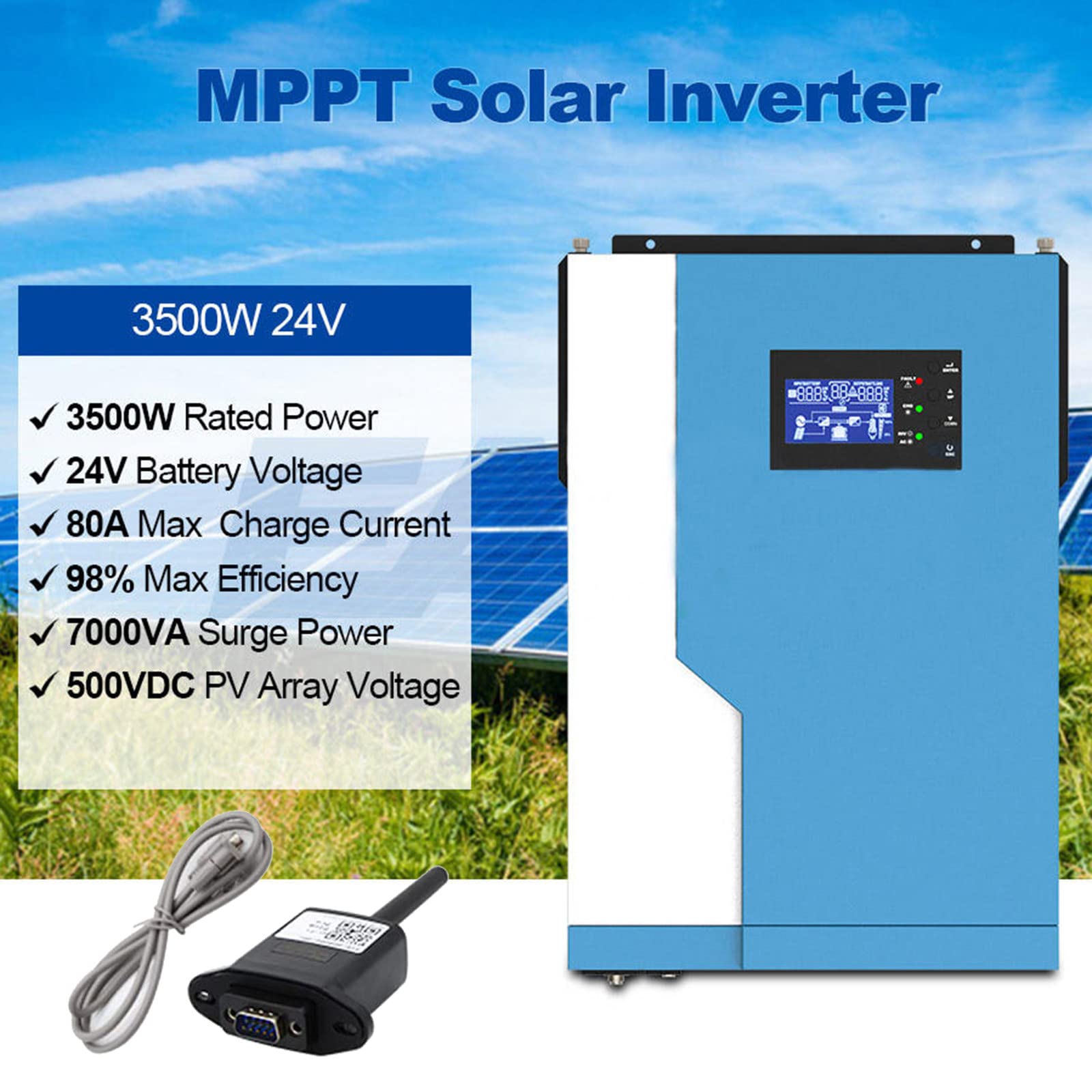 BONAD Inverter Solare,Inverter Ibrido,Inverter A Onda Sinusoidale Pura da 3500/5500W,Max Pv 500V,Controller Fotovoltaico 100A Mppt,con Wi-Fi,3.5KW