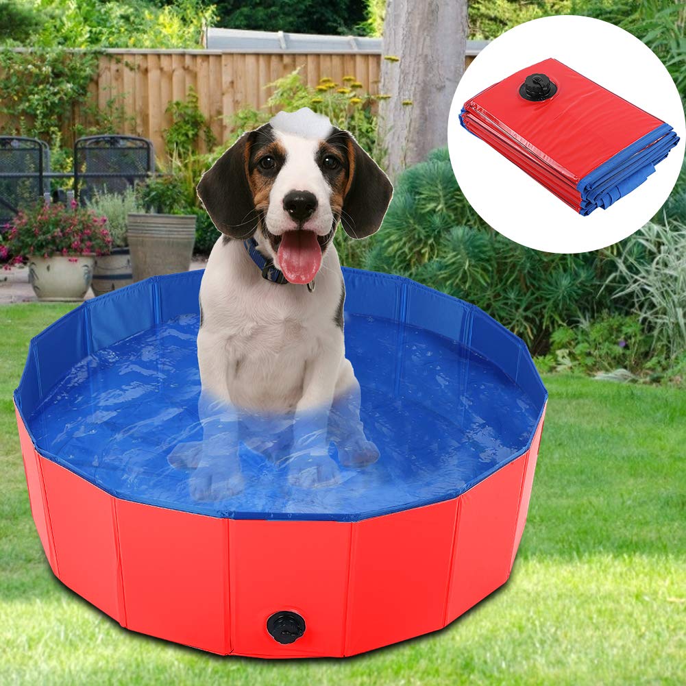 Piscina para Perros, Bañera Plegable para Mascotas con Material de PVC Duradero y Fácil Drenaje en Colores Rojo y Azul (Tamaño Grande)