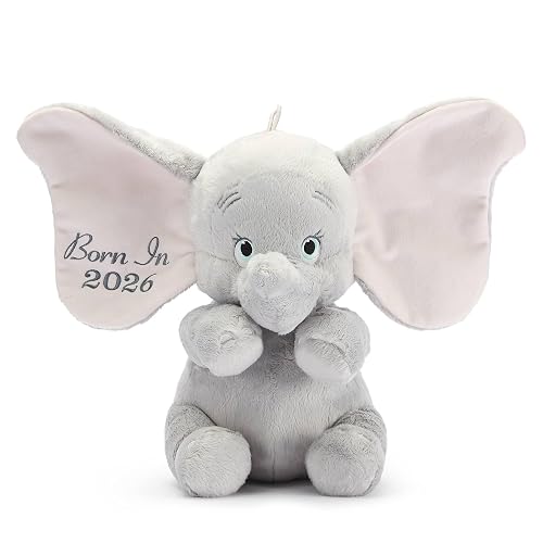 Disney Store Baby Peluche Dumbo 'Nato nel 2026' - 26 cm Grandi orecchie a sventola ricamate con la scritta 'Nato nel 2026'; un ricordo morbido per una nuova nascita