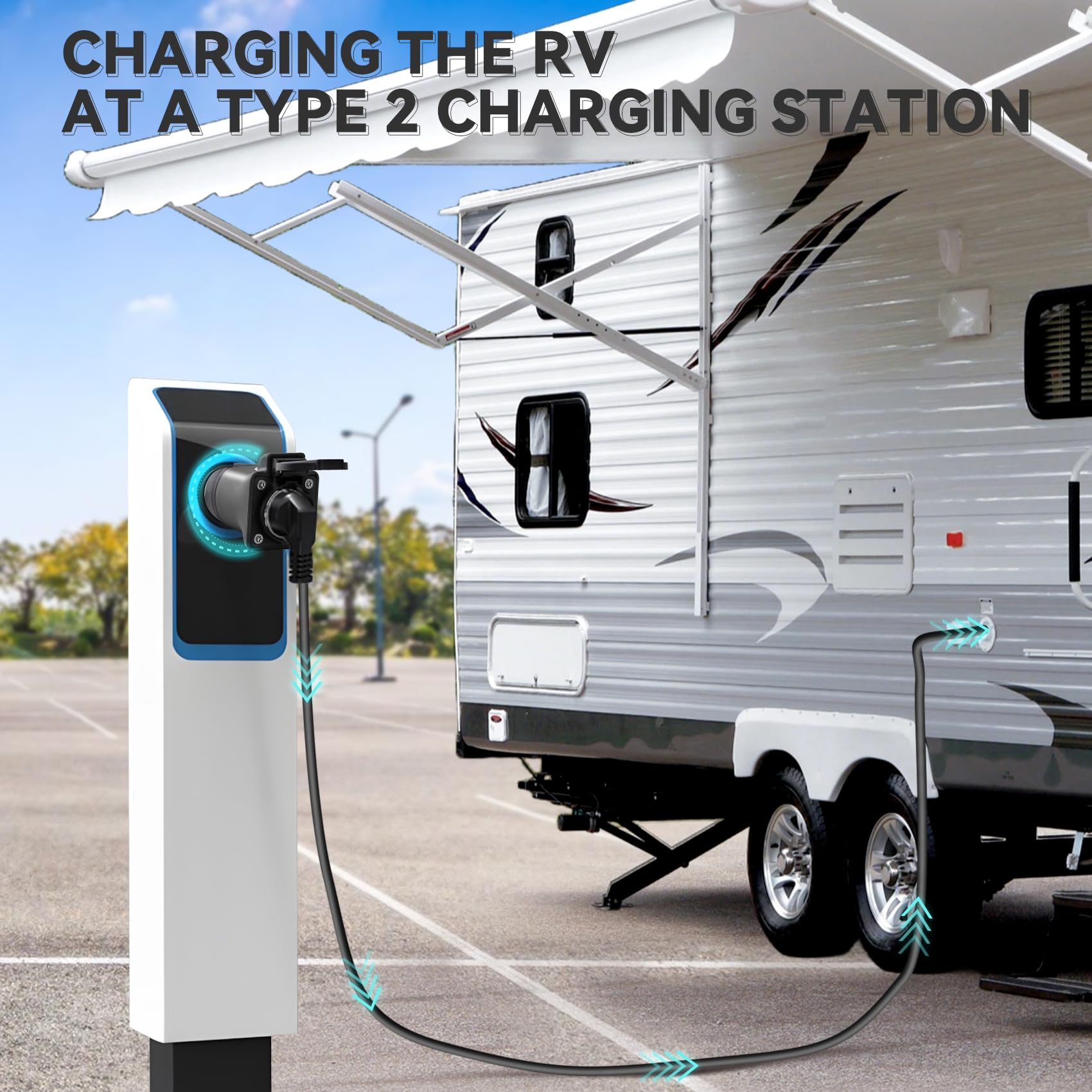 JULIK Type 2 to UK 3 Pin Adapter 13A, IEC 62196-2 EV Charging Station to BS1363 Socket Converter, 3kW AC for Electric Cars, Motorcycles and E-Bikes — view 2