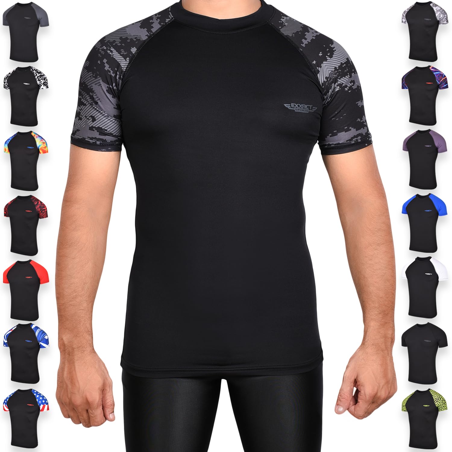 Exxact Sports Mens BJJ Rash Guard Jiu Jitsu Short Sleeve, Ranked Compression No Gi Jiu Jitsu Rash Guard Men for MMA Wrestling