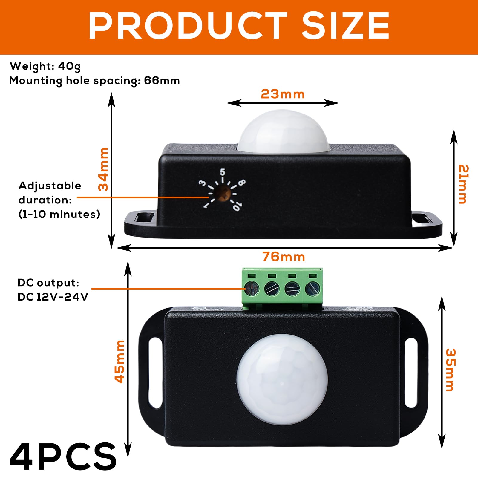 4 Pieza Interruptor con Sensor de Movimiento, Controlador de Interruptor LED con Sensor PIR de 12V/24V para Tiras de Luz LED Flexibles