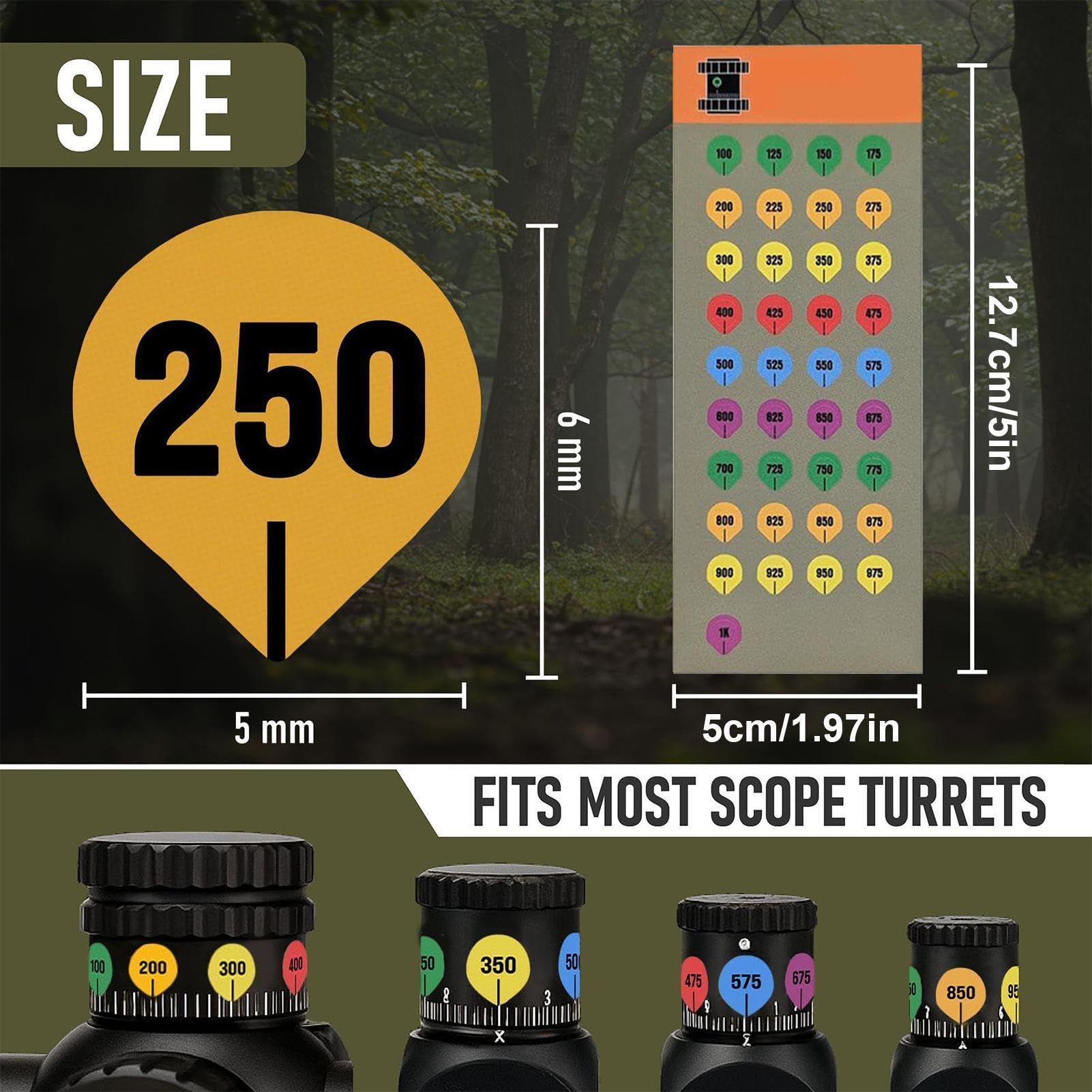 Zielfernrohr-Turm-Aufkleber – Maßgeschneidertes Yardage-Höhenband, wetterfeste Kalibrierungsaufkleber | Präzisions-Zielanzeige-Nummern-Set, Optik, Absehen-Identifikationsblätter, Schießausrüstung, Zub