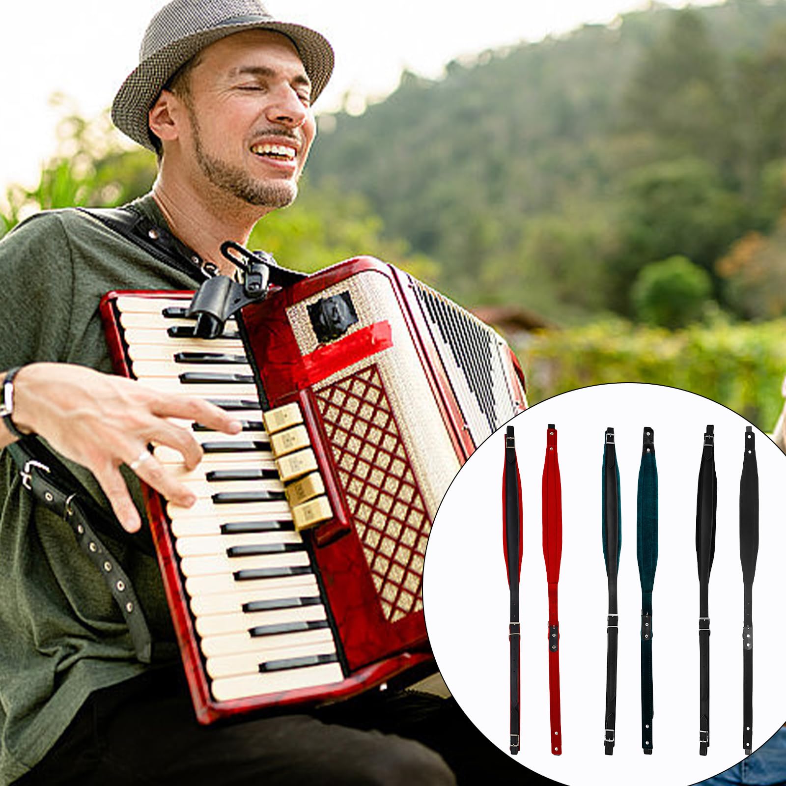 Ubxvamm Accordion Strap, Adjustable PU Leather Accordion Shoulder Strap Padded Accordion Harness Strap Belt for 16-120 Bass