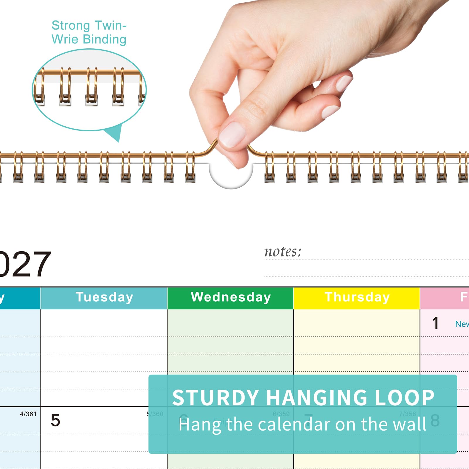 Wandkalender 2026-2027, 18 Monate akademischer Kalender für die Wand, Jun. 2026 - Dez. 2027, 37,8 x 29,8 cm, monatlicher Wandkalender mit dickem Papier für Büro, Zuhause