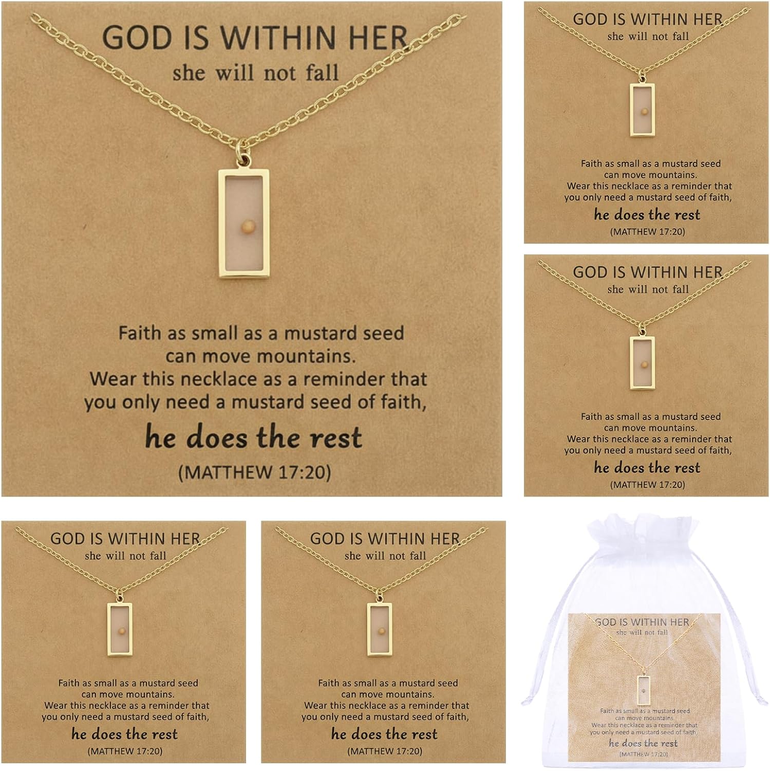 6 Set Mustard Seed Necklace for Women Faith Necklace Mustard Seed Jewelry Inspirational Religious Christian Gifts