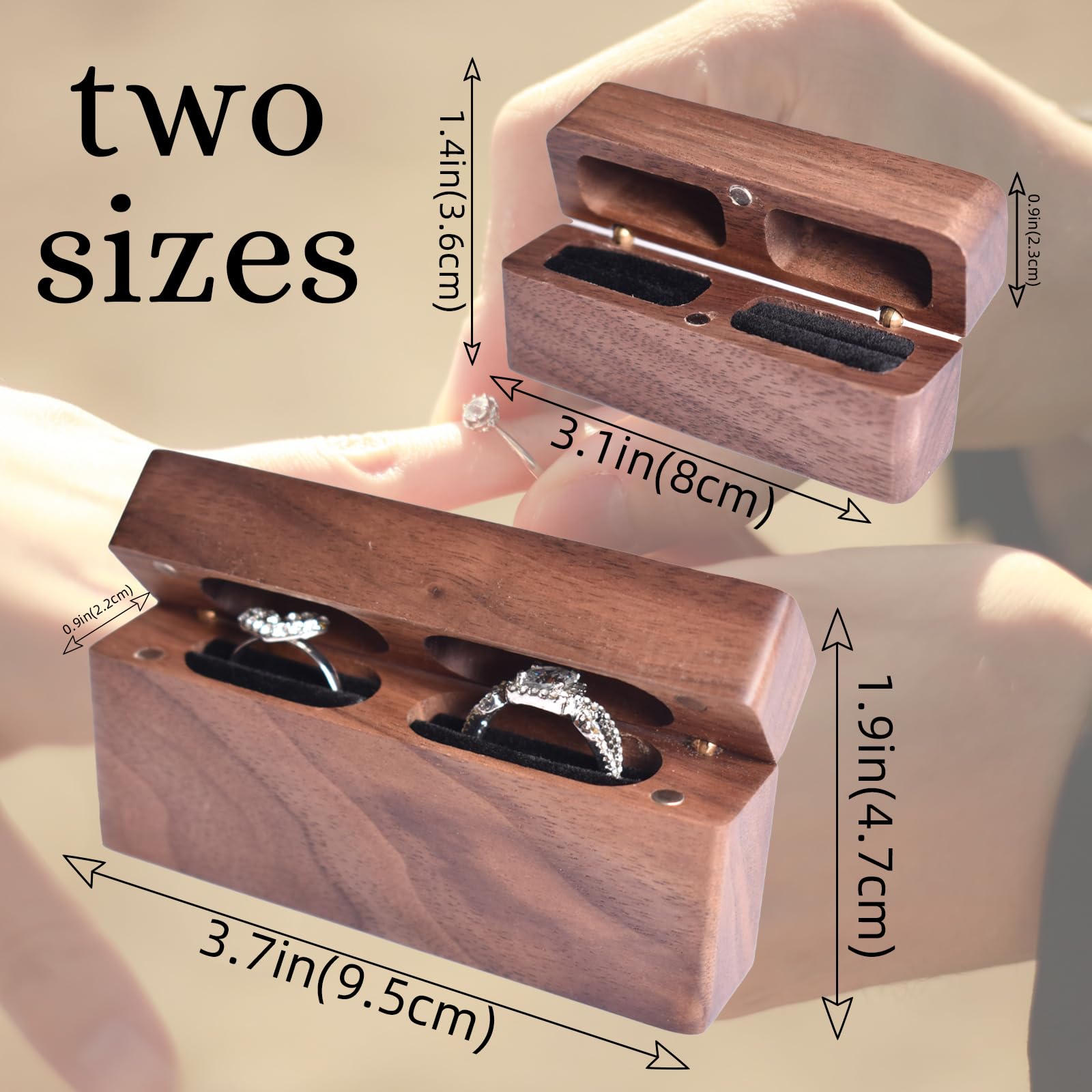 Boîte à Alliances En Bois Personnalisée, Boîte à Bague De Fiançailles, intérieur en velours,Boîte De Rangement En Noyer, cadeau de fiançailles, cadeau d'anniversaire.