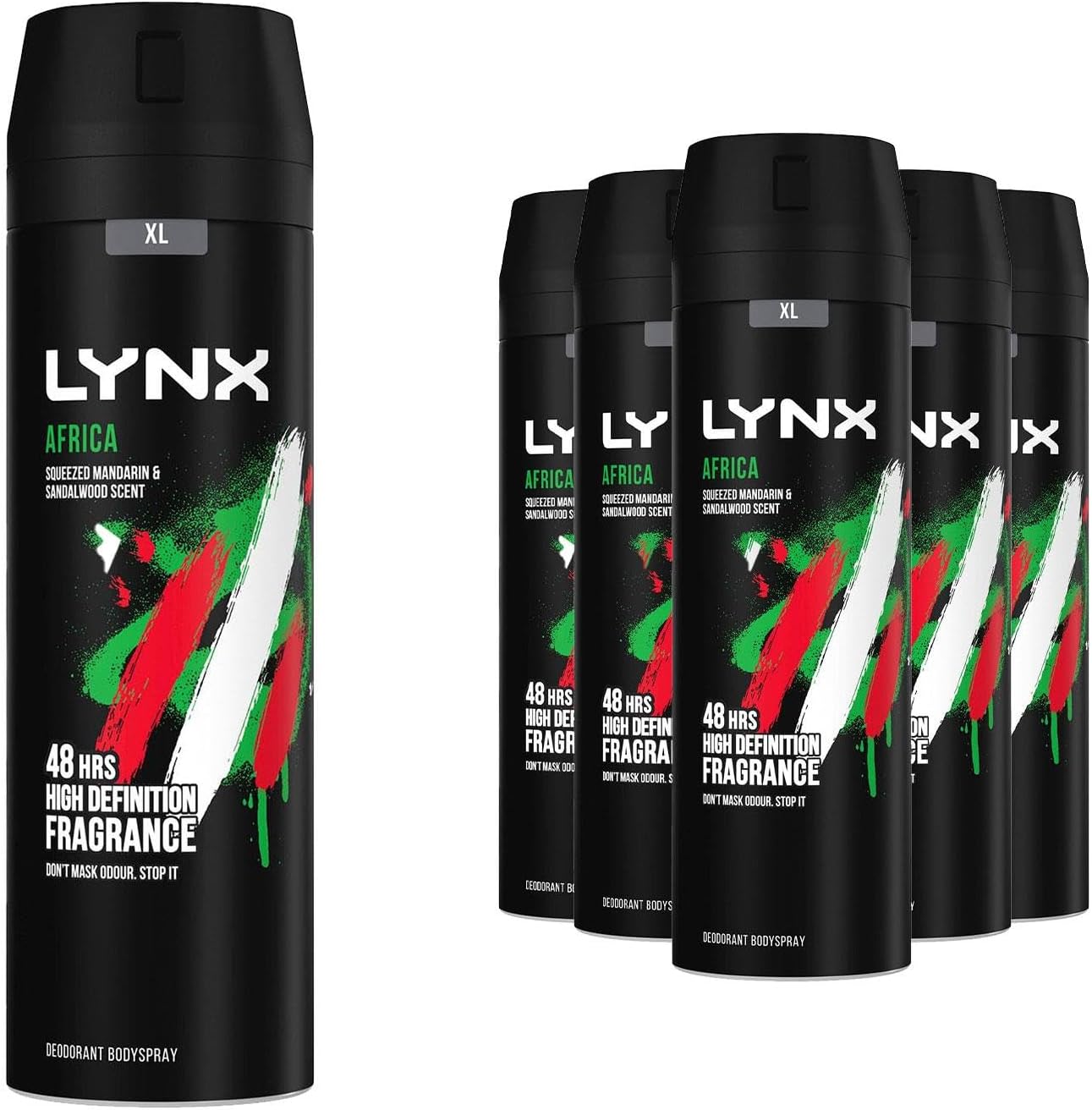 Lynx Africa Aerosol Body Spray Deodorant for Men 6 Pack, 48-Hour Odour Protection Warm Scent of Mandarin and Sandalwood, Men's Deodorant Spray with Zinc Technology, 200ml Each