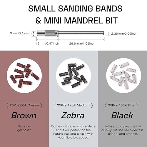 Miniatura 5 de Juego de 10 brocas de carburo para uñas broca profesional para cutícula Efile con 75 bandas de lijado pequeñas (#80#120#180) y broca de mandril de