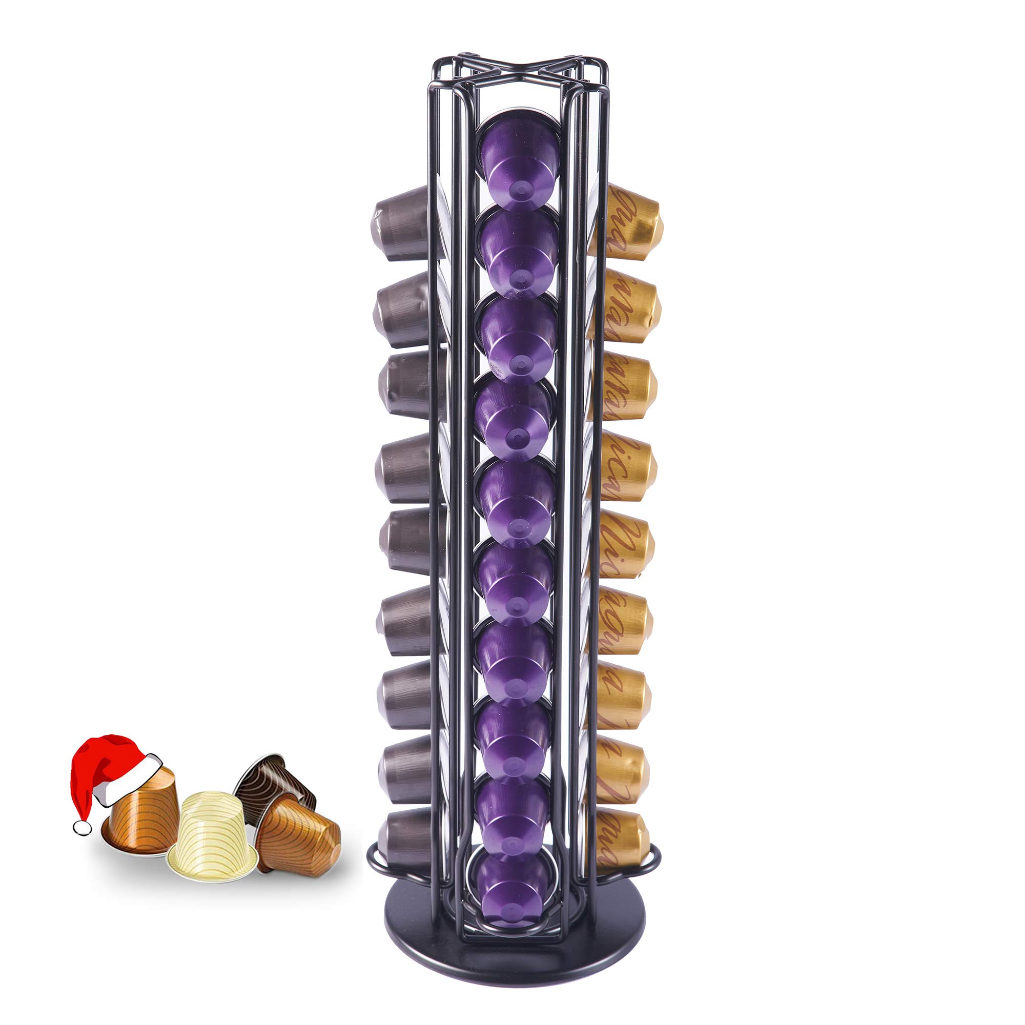 MeelioCafeKapselhalter Kapselständer drehbarer Gerader Halter für 40 Stück Nespresso Kaffee Kapseln Schwarz