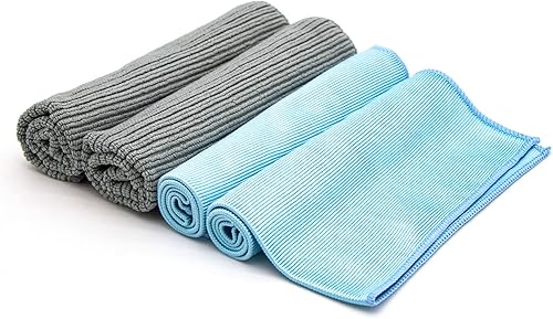 Elvesoar Juego de 4 paños de limpieza de ventanas y paños de limpieza de microfibra para limpieza sin rayas de vidrio en hogares, oficinas,