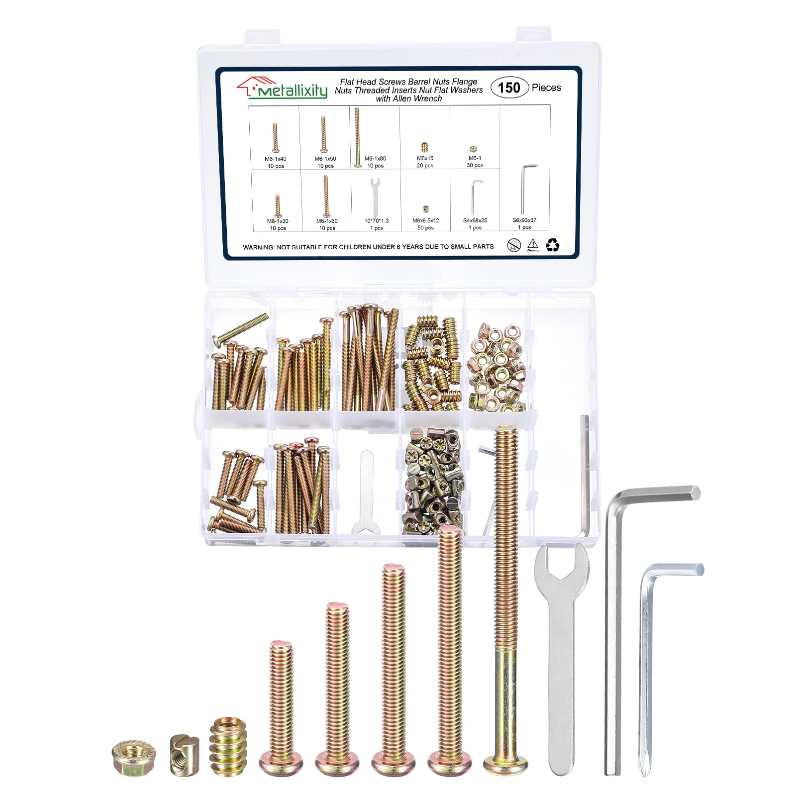 METALLIXITY Connector Bolt Hardware Replacement Kit(M6-1x30/40/50/60/80mm) 150Pcs