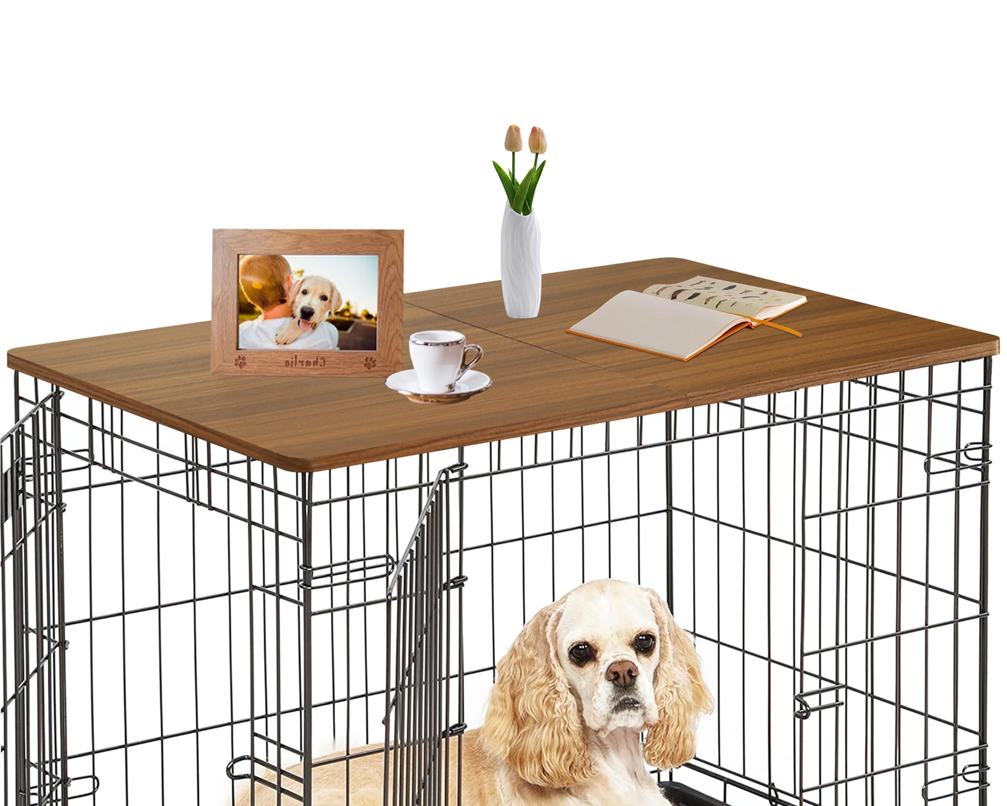 HiCaptain Foldable Dog Crate Table Topper, 48 inches Wooden Dog Kennel Table Topper, Durable Decorative Dog Kennel Table Topper for Large Dogs - Rustic Style
