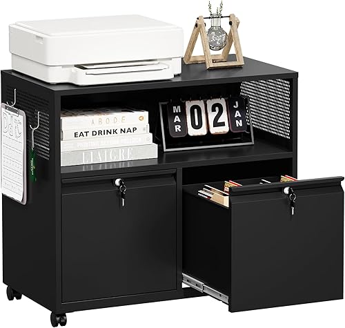 Miniatura 40 de Archivador lateral de 4 cajones con cerradura, archivadores de metal para oficina en casa, caninetes de archivos de bloqueo ancho, cabina de Negro