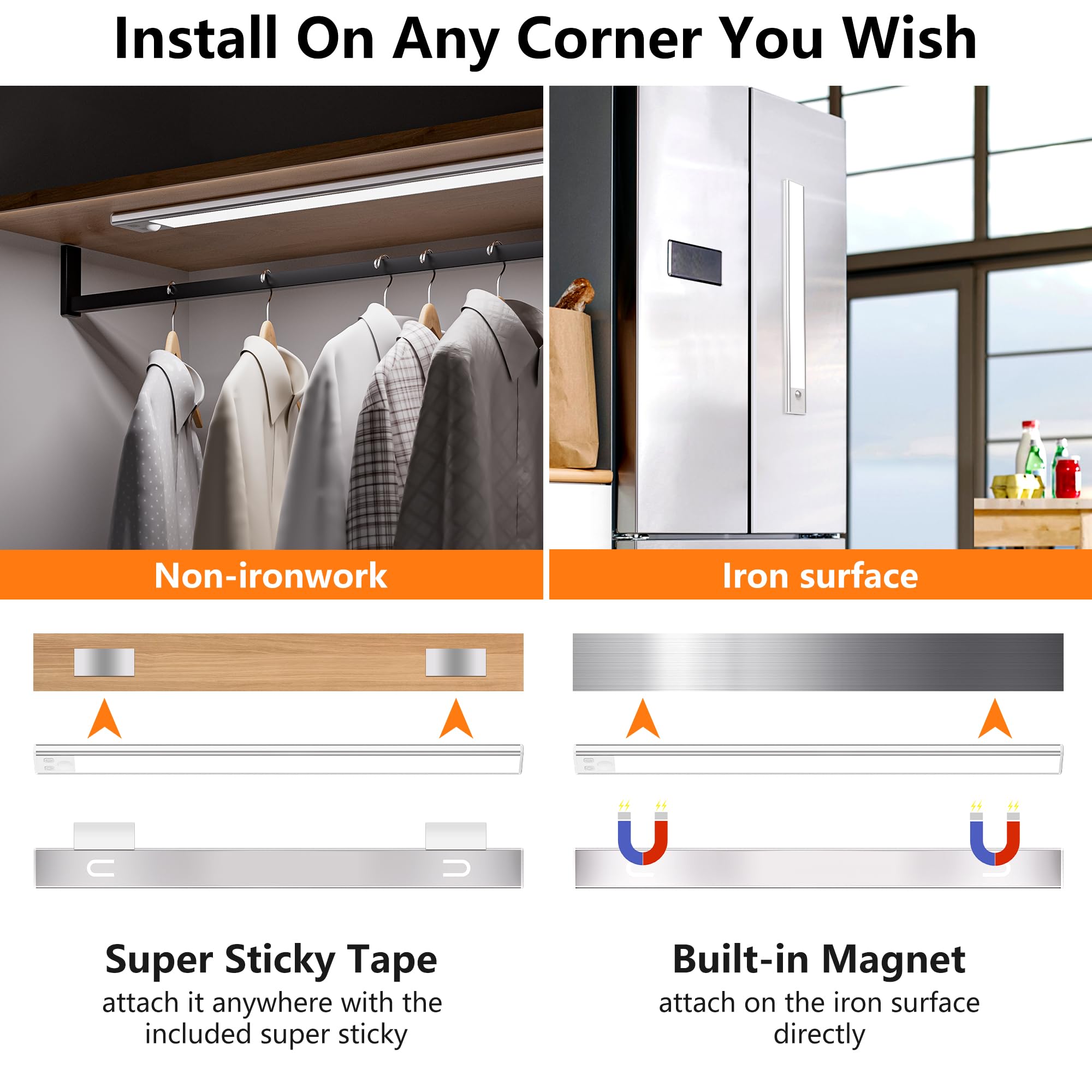 Luz de Armario Sensor Movimiento con 3 Colores Temperatura, 41CM Recargable Lampara LED Adhesiva, Regulable Luz Nocturna para Cocina,Gabinete,Escalera,Sótano,Garaje-1PCS